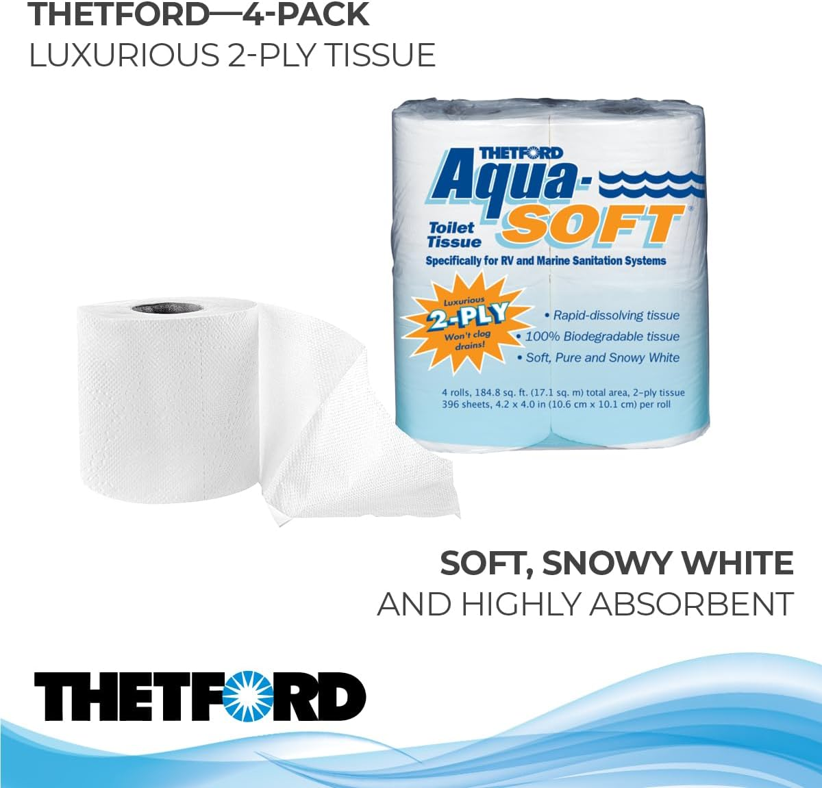 Thetford 03300 Aqua-Soft Toilet Tissue, 2-Ply, 4 Rolls image number 3