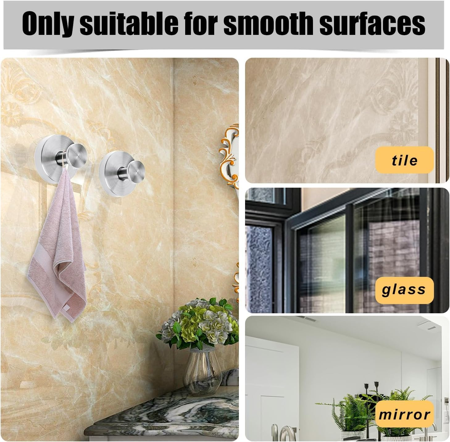 Limcryspp 2 Suction Cup Hooks, Shower Hanger, Used for Showering, Bathroom, Hanging Towels, Robes, Installed on Glass Shower Doors, Ceramic Tiles, Mirror (Silver) image number 3