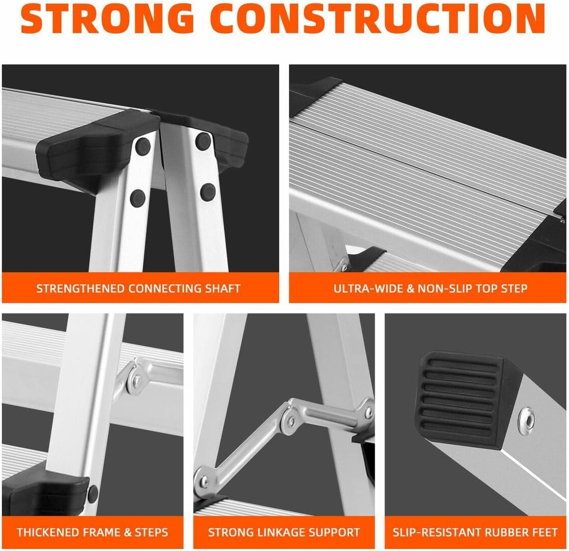 AUSWAY 2 Step Folding Ladder Aluminium Collapsible Stool Foldable Portable Stairs Lightweight Household Warehouse Stepladder image number 5