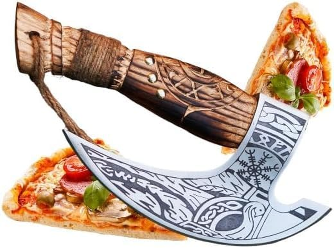 Viking Pizza Axe with Sheath, Viking Butcher Axe, Viking Pizza Cutter Axe - Olive Wood Handle & Heavy Duty Viking Axe Head - Perfect for Cutting Pizza, Meat, Vegetables (PC-29) image number 3