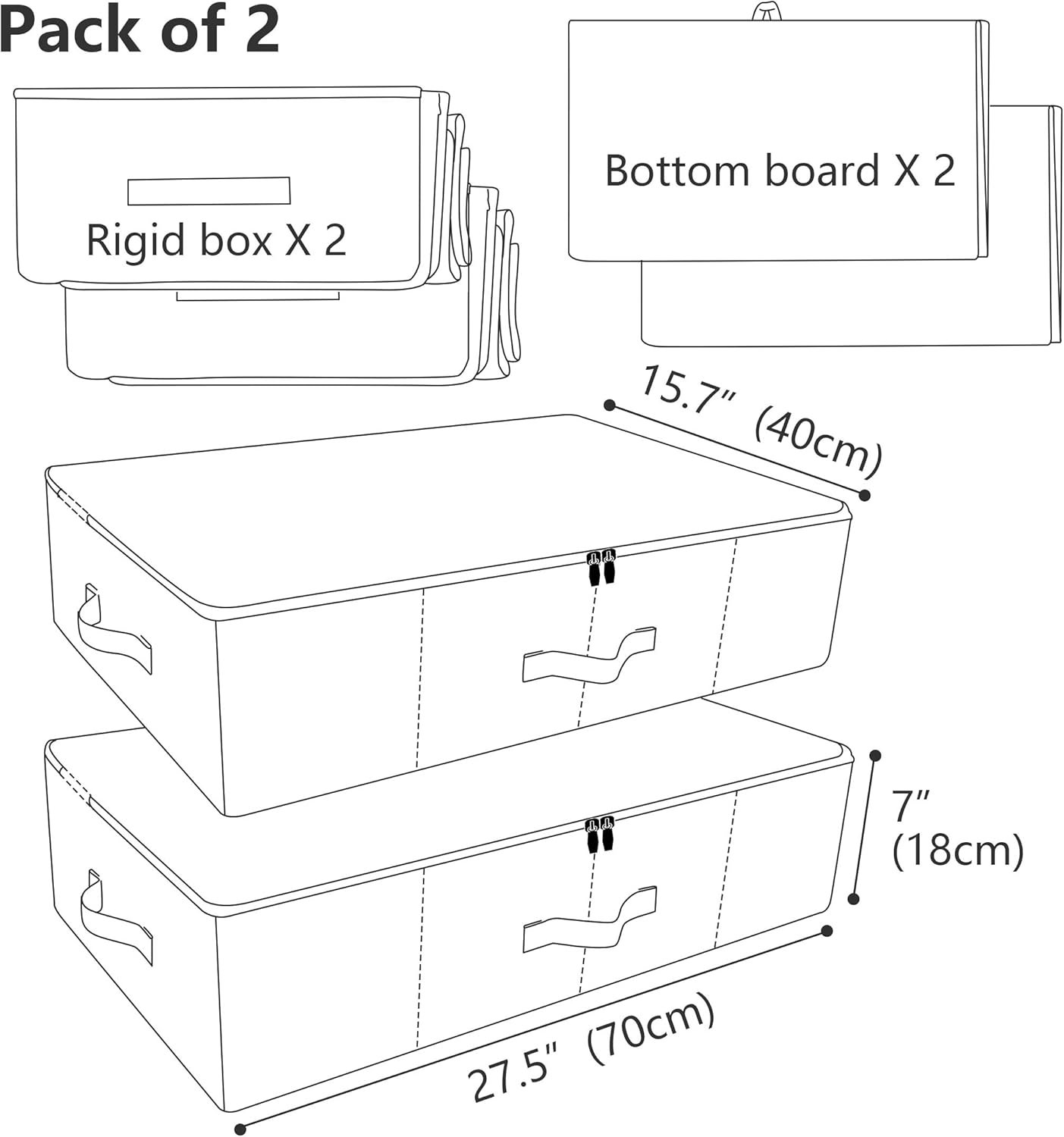 Iwill CREATE PRO Pack of 2, Folding Zip Lidded under Bed Storage Boxes, Good for Shoes, Duvets, Clothes,Toys Organiser, Light Gray