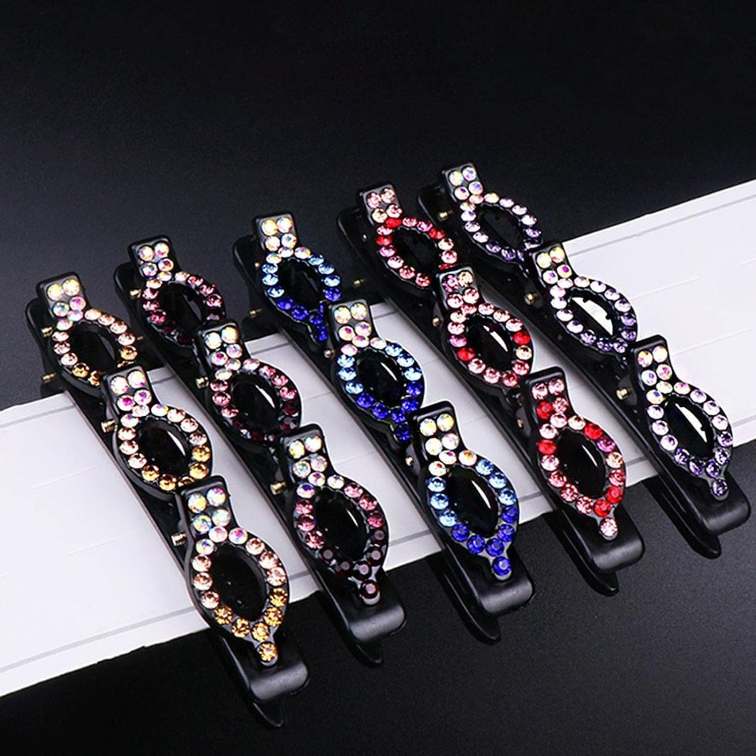 Black Crystal Braided Hair Accessories - Double Bangs Hair Clips, Side Bangs Hair Pins for Women Hair Styling image number 6