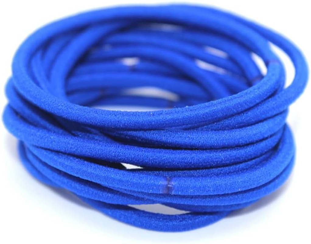 10 Pieces Mixed Hair Bands Adjustable Solid School High Elasticity Protective Ponytail Holder Girls Accessories Royal Blue - Army Blue image number 4