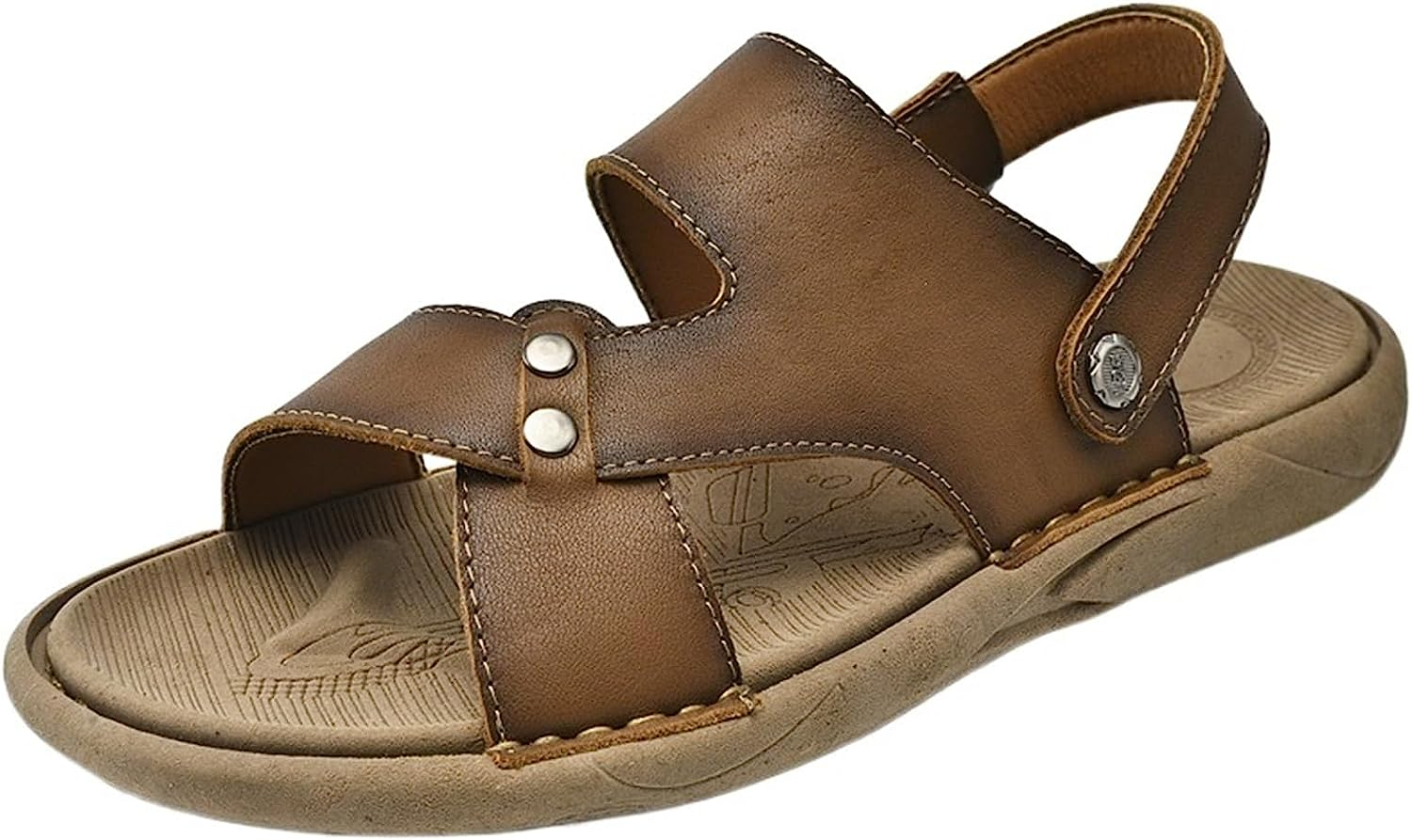 Summer Sandals Men Casual Beach Shoes Leather Thick Sole anti Slip Male Open Toe Shoes Black Brown Arch Support (Color : Khaki, Size : 8) image number 5