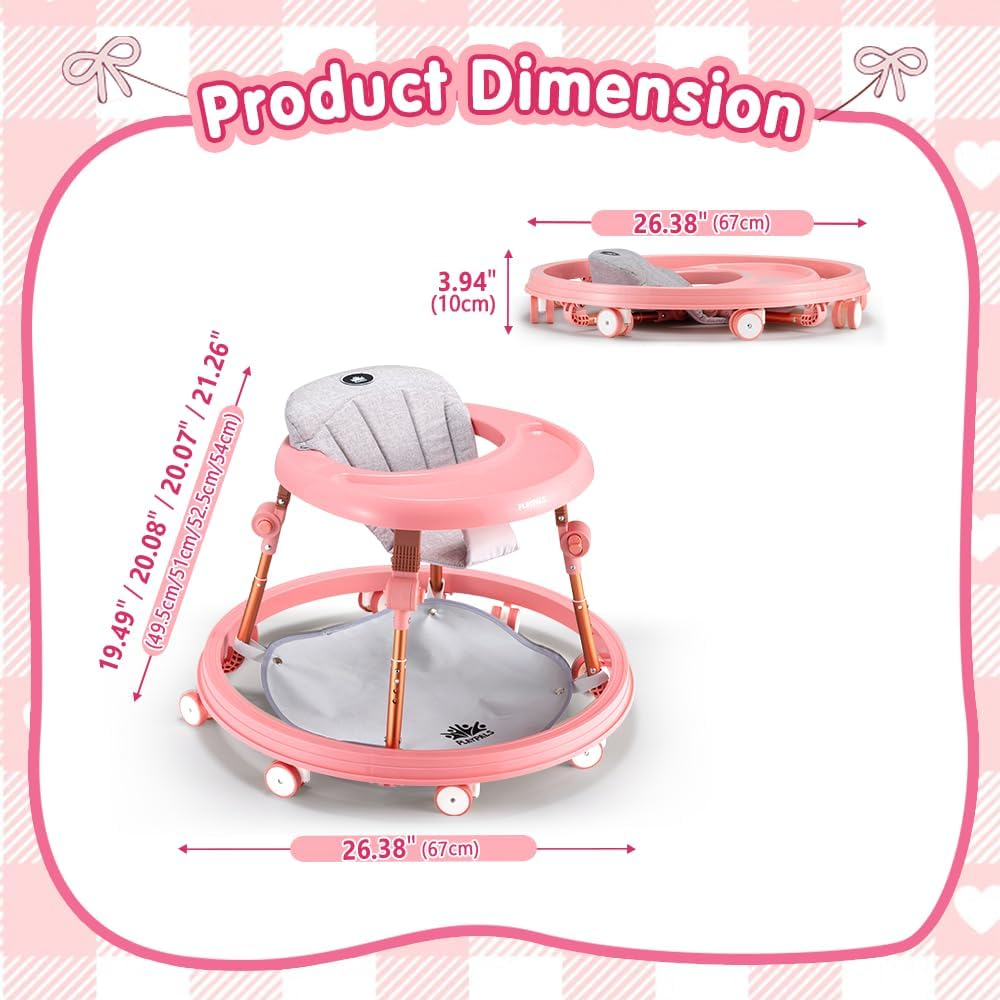 Playpals 3-In-1 Baby Walker for Boys and Girls 6-18 Months, Toddler Walker with Removable Footrest and Feeding Tray, Foldable & Adjustable Activity Walker for Toddler Infant - Pink - Pink image number 4