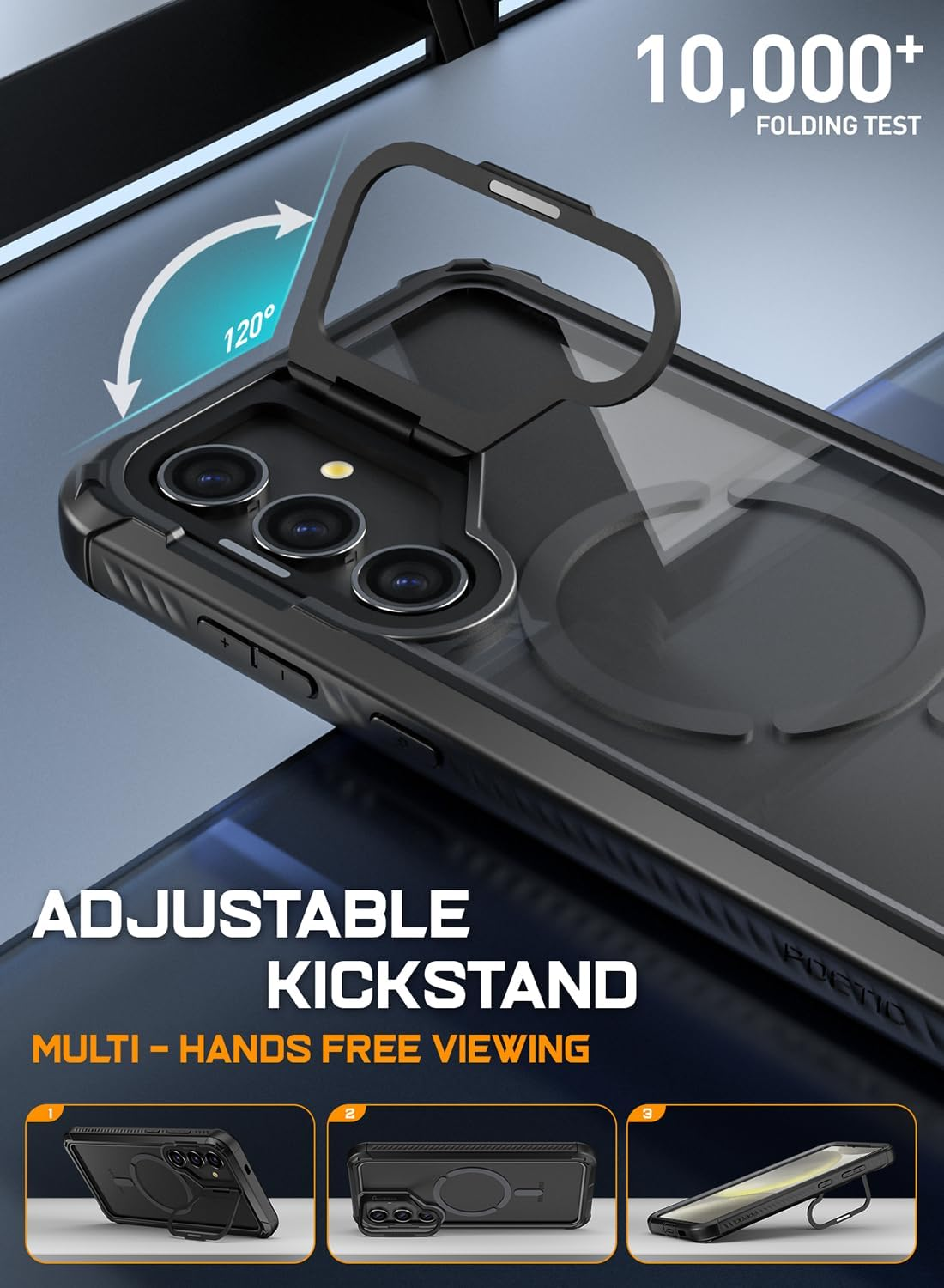 Poetic Guardian Case for Samsung Galaxy S24+ plus 6.7", [Built-In Camera Stand] [Screen Protector Work with Fingerprint ID] Full Body Shockproof Protective Rugged Clear Cover, Black/Clear - Black image number 2