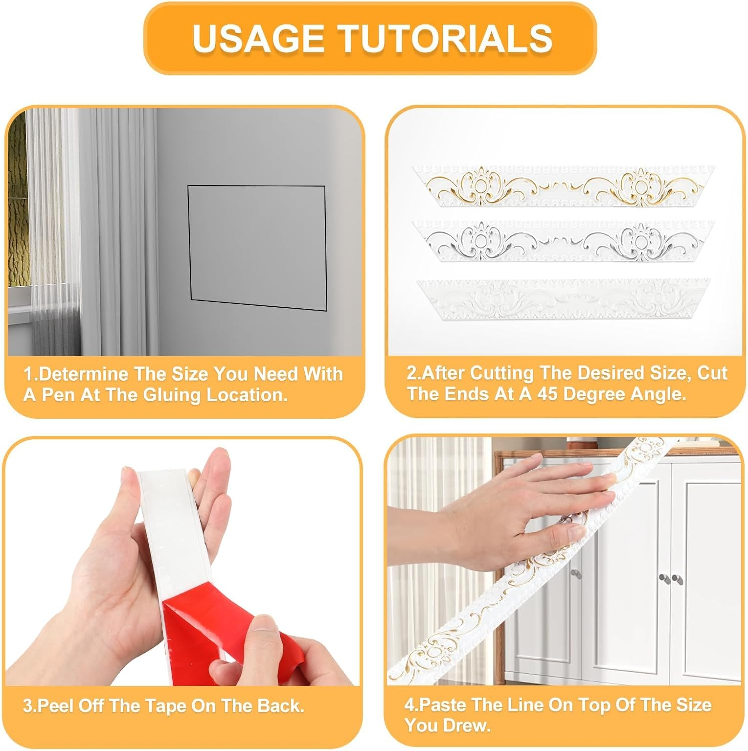 300*3.6Cm Wallpaper Borders Self-Adhesive,3D Vintage Pattern Coving for Ceilings, Flexible Moulding Trim Waterproof, Peel and Stick Wall Border for Mirror Frame， Home Decoration（White-Silver Pattern） image number 2