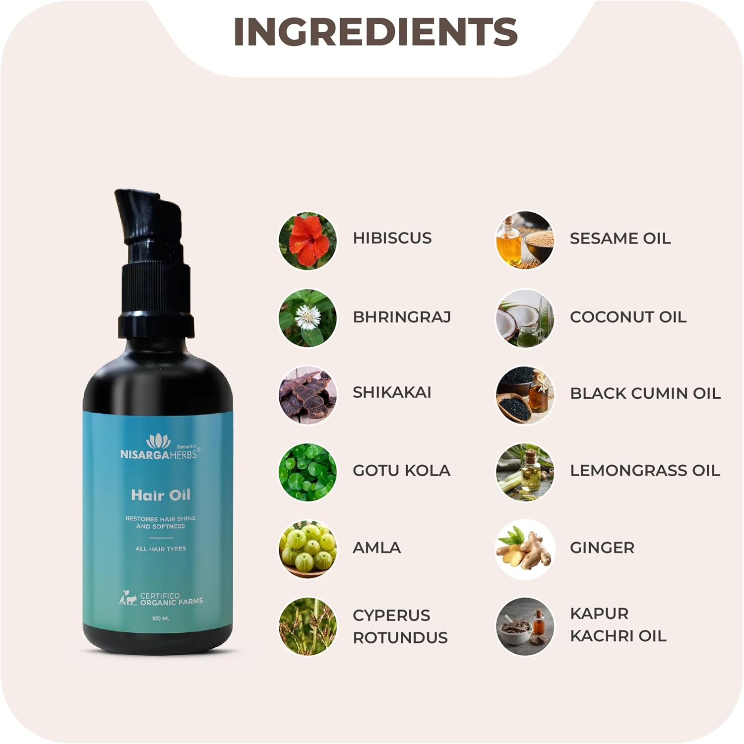 SONARK'S NISARGAHERBS Nisarga Herbs Hair Oil, Restores Hair Shine & Softness, 100 Ml image number 1