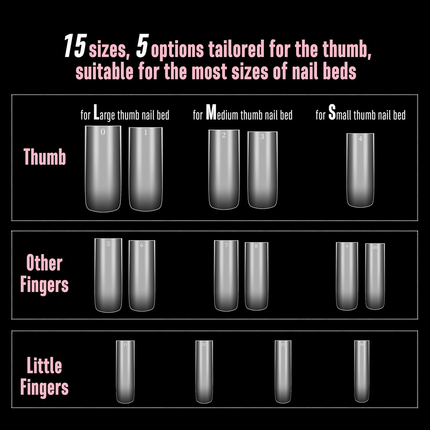 NOVO OVO Sharp Square Long Nail Tips, Press On, Natural (Not Sculpted), No C Curve, Soft Gel Double Matte Clear Artificial Extension, Full Cover for Salon DIY, 15 Sizes, Pack of 180 - Long Sharp Square Clear Nail Tips 180_Eu image number 2