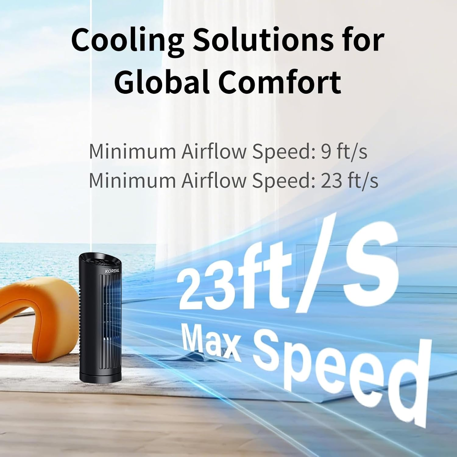 Koreal Desk Fan, 33Cm Quiet Cooling Tower Fan for Bedroom, 4 Speed, 3 Mode, 12H Timer, Digital Touch Screen, Safe Bladeless Table Fan for Home Desktop Office image number 5