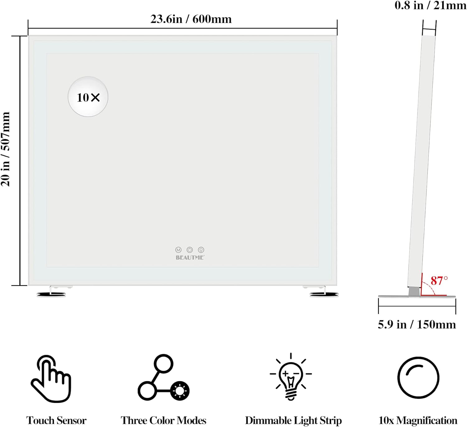 Vanity Mirror with Lights for Tabletop,Hollywood Lighted Makeup Mirror for Dressing Room & Bedroom,Big Desk Mirror Vanity, White, 600&times;150&times;507Mm