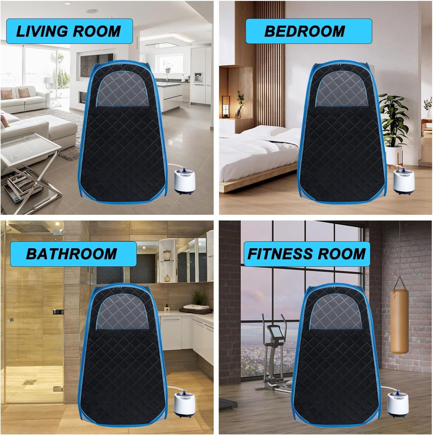 Portable Steam Sauna,Portable Steam Sauna Tent,With 1000W&2.2L Steam Generator,Personal Sauna Tent for Relaxation & Spa at Home Remote Comes with Remote Control, Folding Chair（Black）