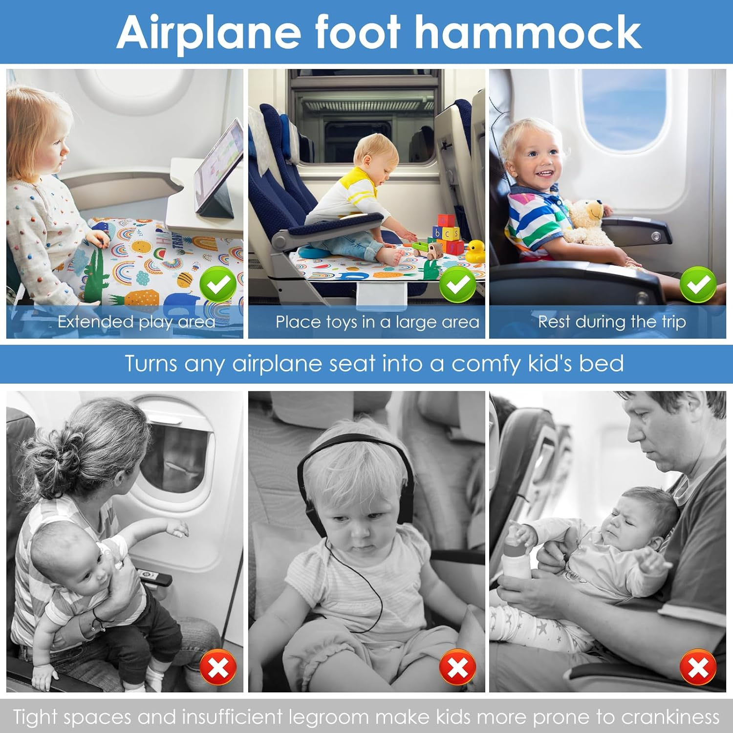 Toddler Travel Airplane Bed Airplane Hammocks Include Comforters for Easy Installation Removal Seat Extender with Increased Leg Room Easy Portability for Airplane Travel (White) image number 1