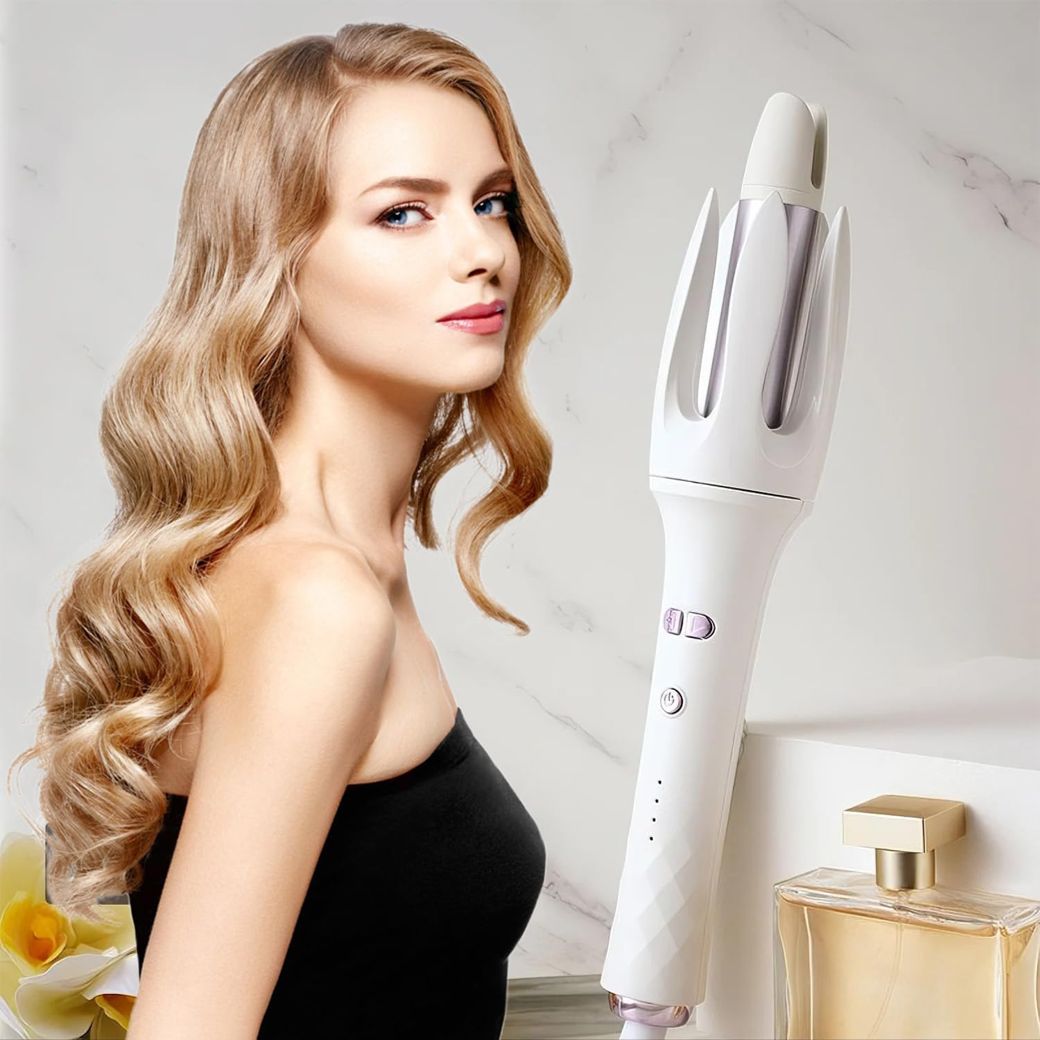 Automatic Rotating Curling Iron,1.1 Inch Curling Wand with 3 Temp, Ionic Hair Waver with Anti-Scald Design, Dual Voltage Hair Curler, Ceramic Coating for Long-Lasting Waves image number 3