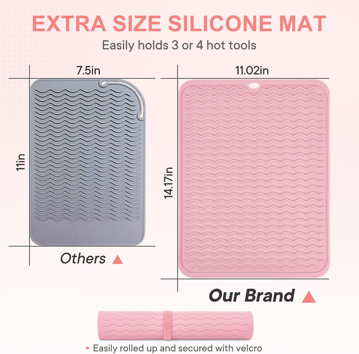 Suafrnut Oversize Silicone Heat Resistant Mat, Portable Travel Mat Cover for Curling Irons, Flat Irons, Hair Straightener and Hot Hair Styling Tools(14.2" X 11") - Hotpink image number 4
