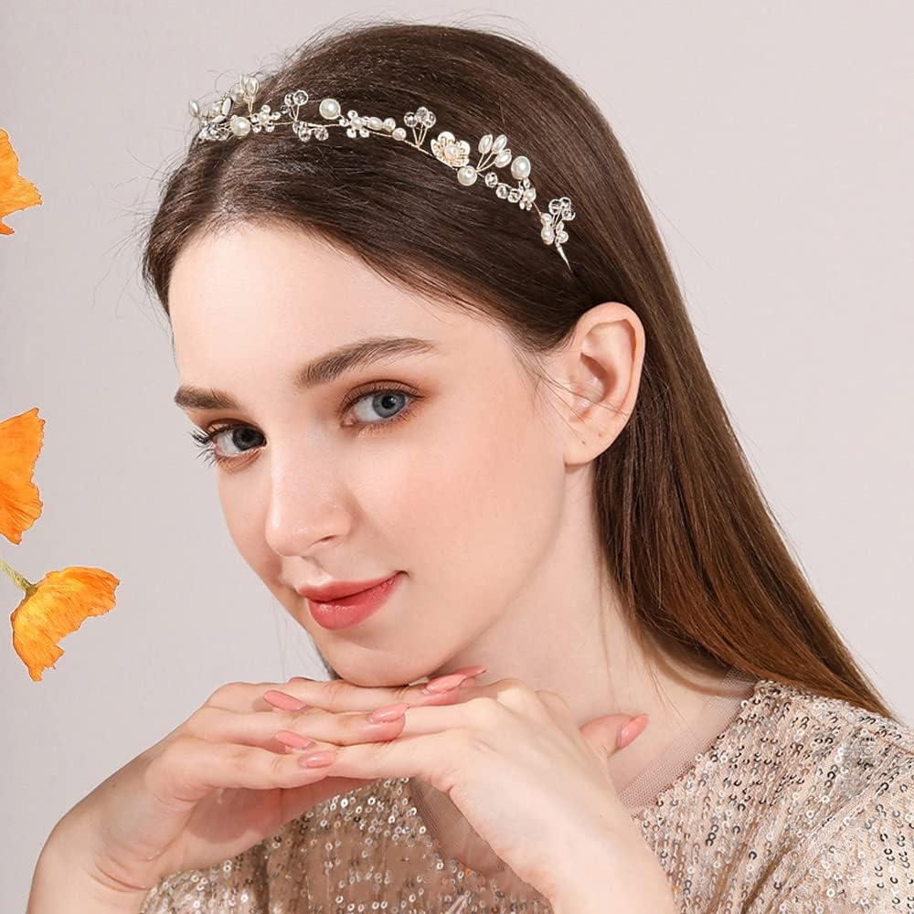 Wedding Hair Accessories for Kids, Flower Girl Headpiece Flower Girl Headband White Flower Headband Pearl Hair Dress for Girl Cute Bridal Wedding Hair Band image number 5