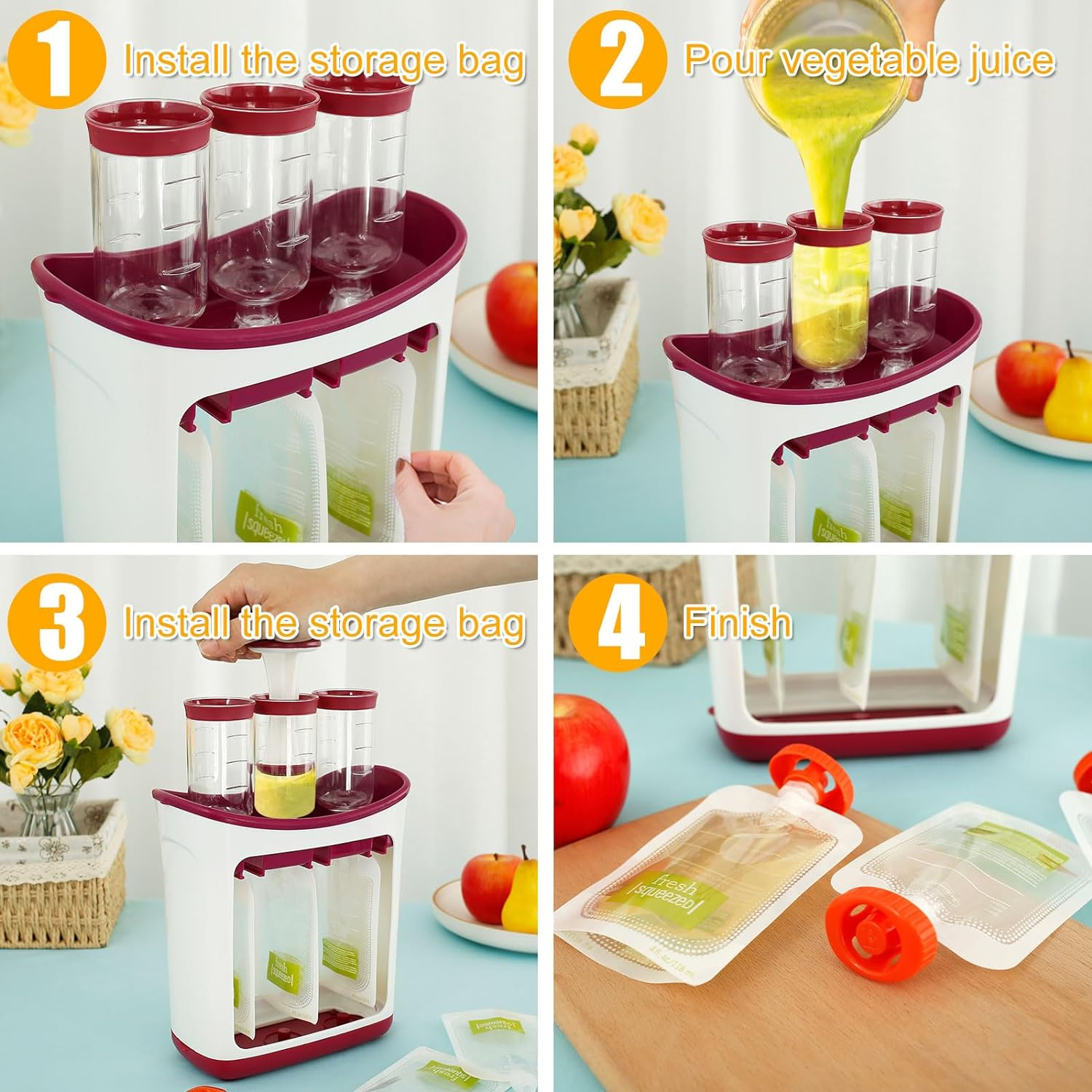 Squeeze Station,Reusable Pouch Filling Station Fresh Fruit Puree Squeezer for Baby, Baby Food Maker Squeeze Food Station with 10PCS Pouch, Squeeze Pouch Station Maker Dishwasher Safe for Food Homemade image number 1