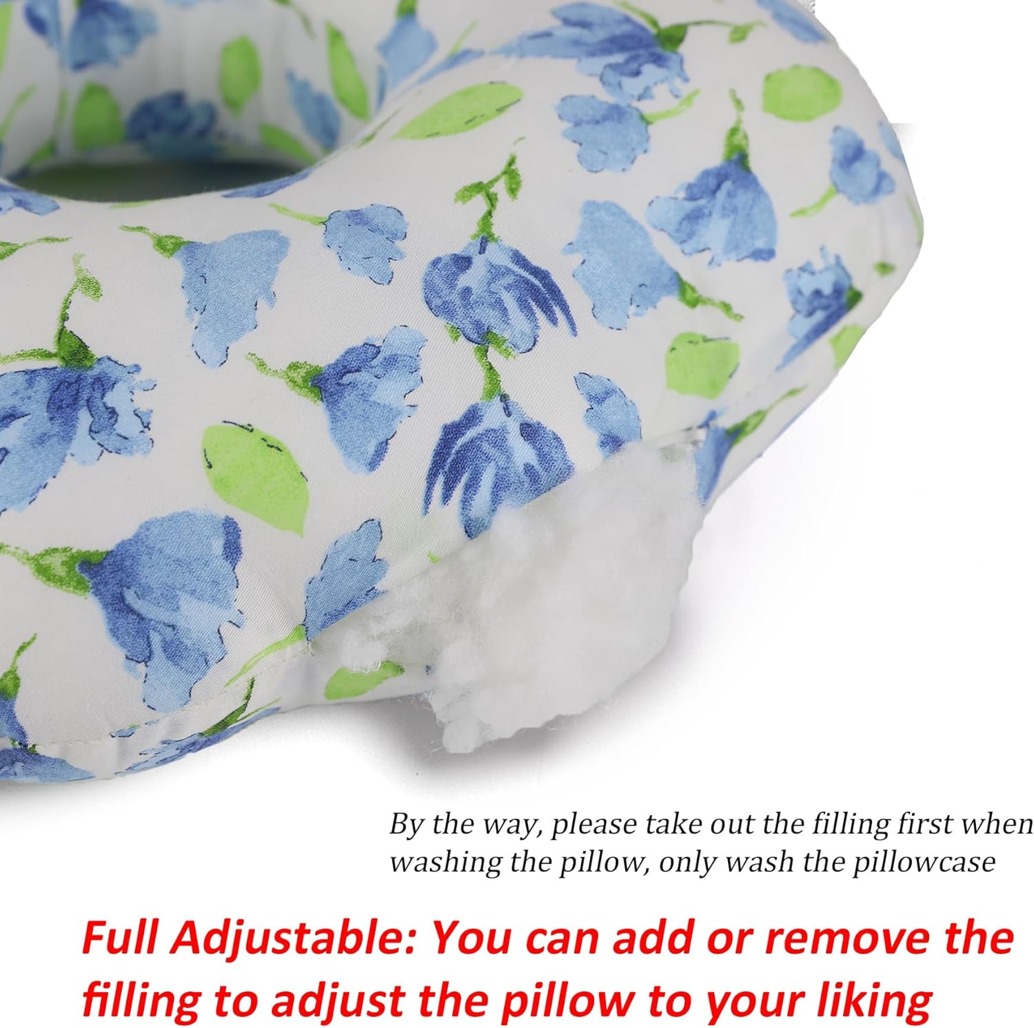 Ear Piercing Pillow for Side Sleepers, Pillow with an Ear Hole for CNH and Ear Pain Ear Inflammation Pressure Sores, O-Shaped Side Sleeping Pillow, Ear Guard Pillow (Blue Iris Flowers) image number 5