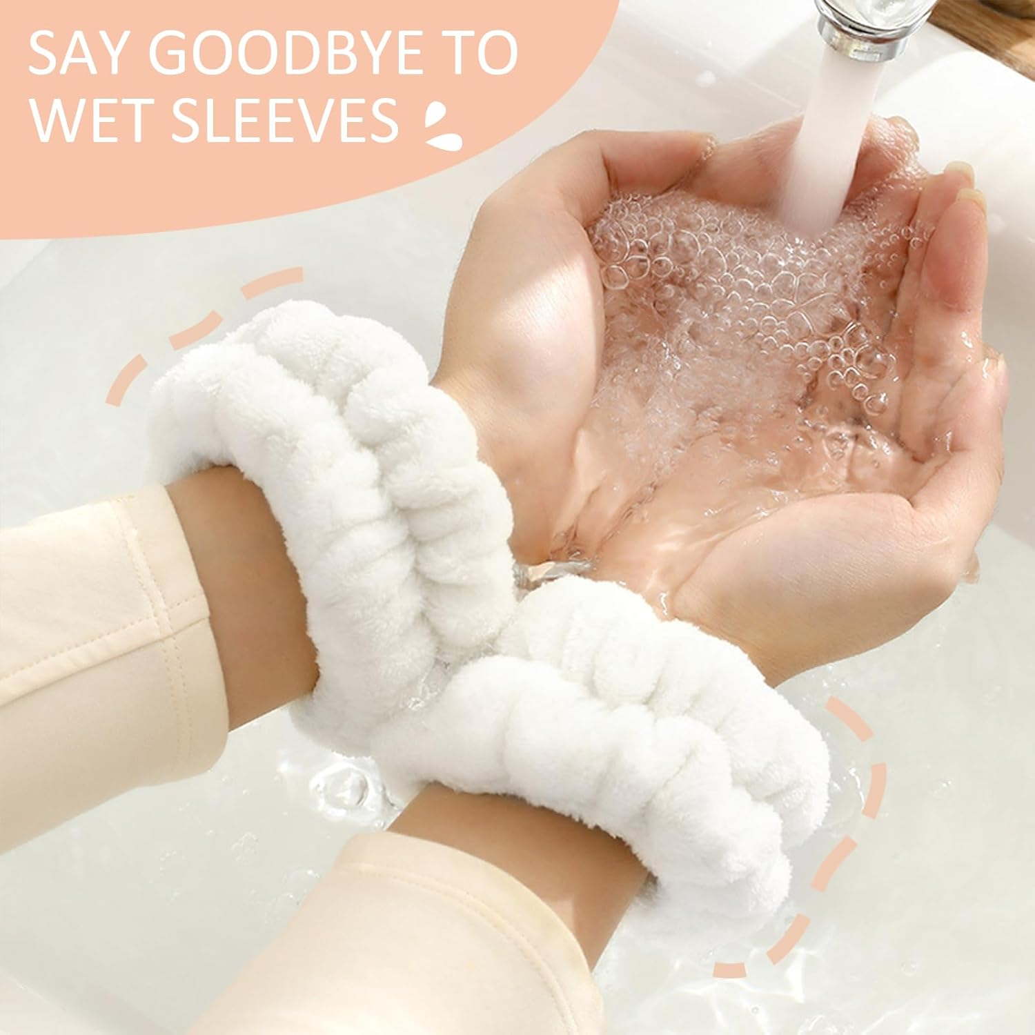 EIMMBD Wrist Towels for Washing Face, Microfiber Face Washing Wristbands Makeup Headband Spa Wash Towel Band Absorbent Wrist Sweatband for Women - Beige White Khaki image number 4