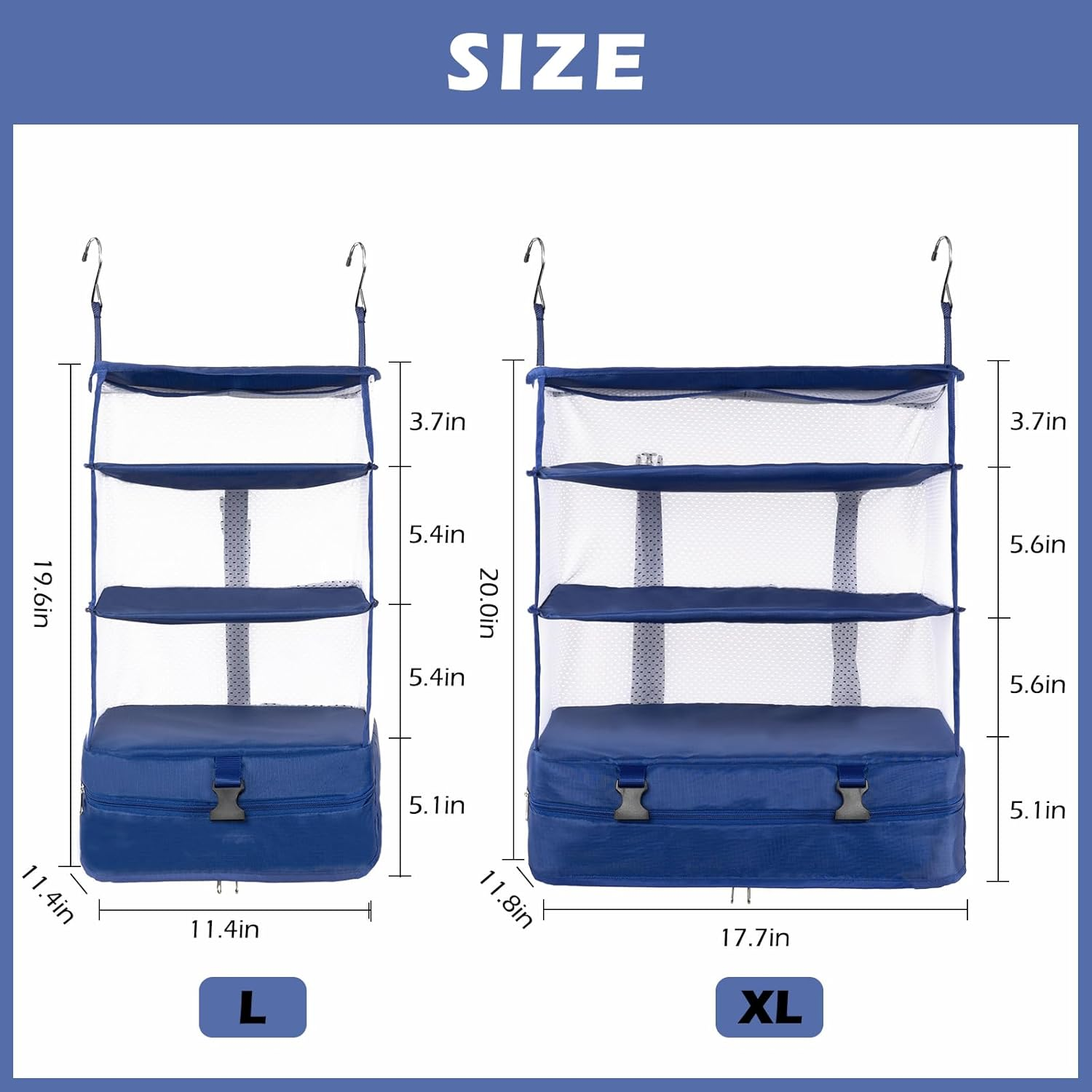Surblue Hanging 3-Shelf Closet Organizer Pocket Collapsible Washable Oxford Fabric with 2 Hooks (XL 17.71 * 11.81 * 20In, Blue) image number 6