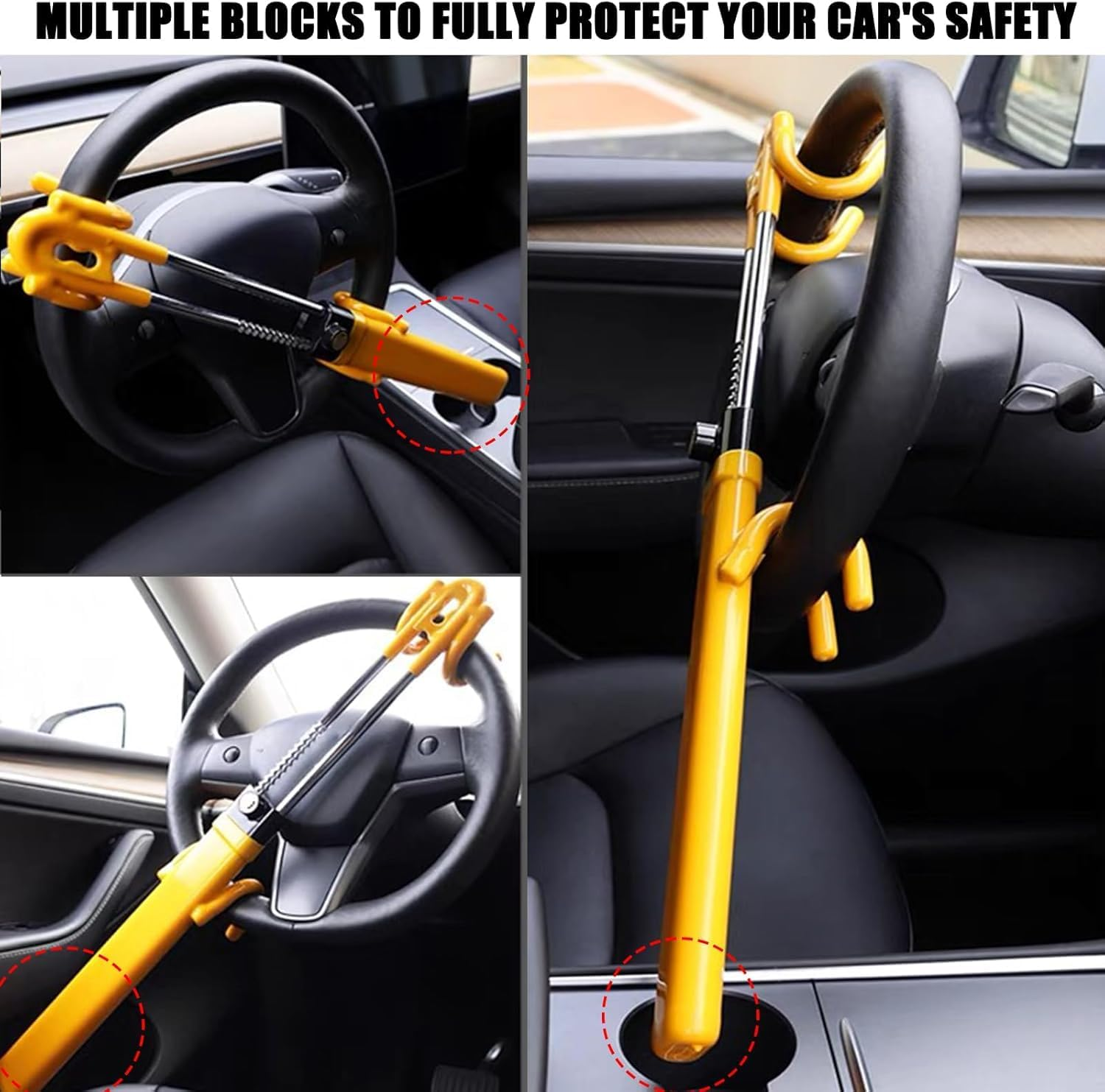 Car Steering Wheel Lock Anti-Theft Device Adjustable Length Clamp Double Hook Locks Universal Fit image number 3
