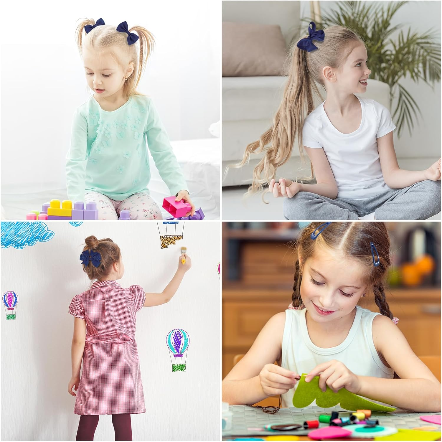 Radsocken 48Pcs Girls School Hair Accessories Kit Navy Blue Bow Hair Clips Headband Ponytail Holder Elastics Bands Ribbon Hair Barrettes Hair Accessories for Girls Birthday Gift(Nblue) - Rblue image number 2