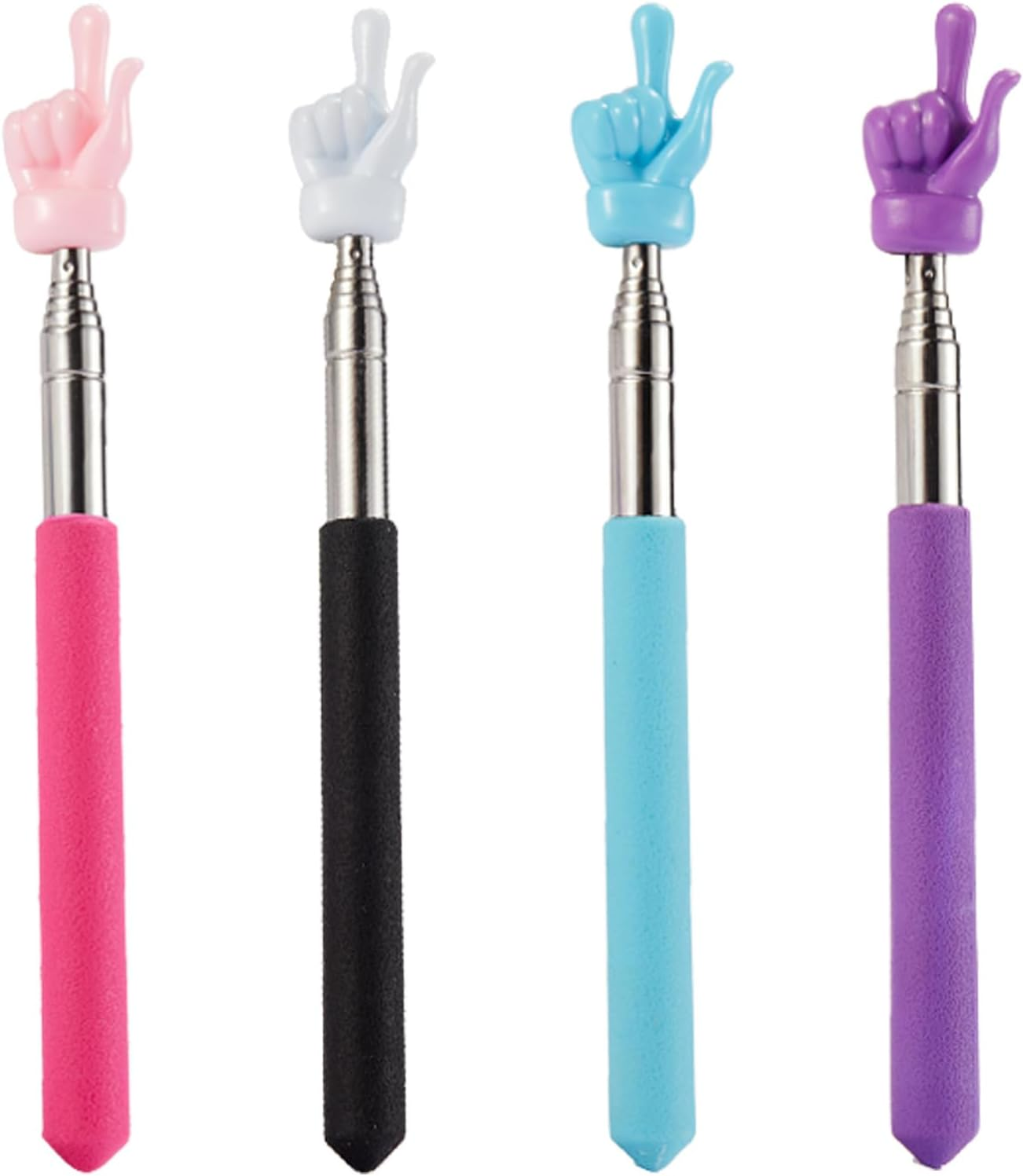 4 Pcs Telescopic Teachers Pointer for Classroom, Extendable Hand Pointer Finger Pointer Stick, Mini Retractable Pointing Stick for Elementary School Kindergarten Teacher, Black/Blue/Pink/Purple
