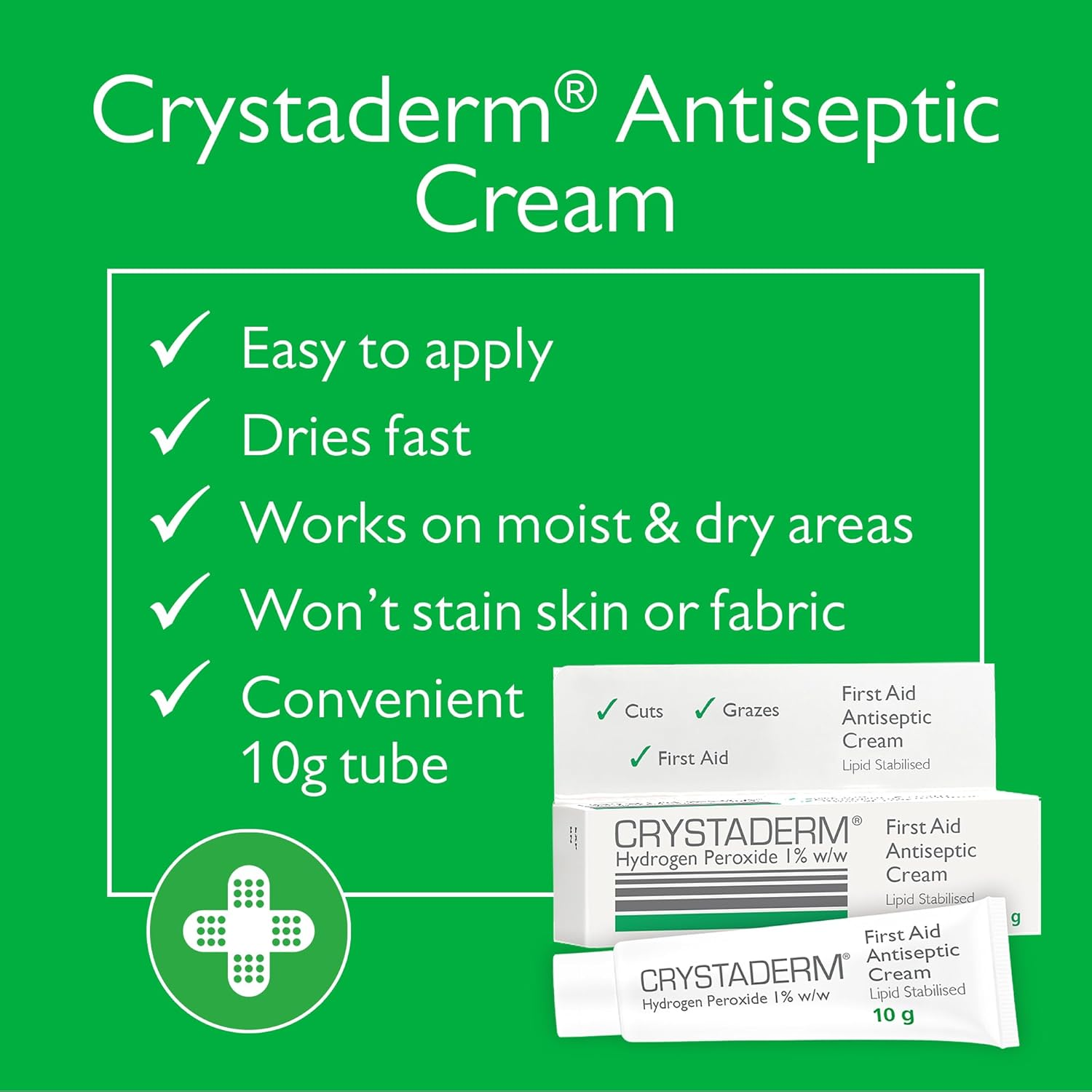 Crystaderm First Aid Cream - Wound Care Cream for Minor Skin Wounds. for Cuts, Grazes and Scrapes. Wound Healing Cream 10G Tube image number 5