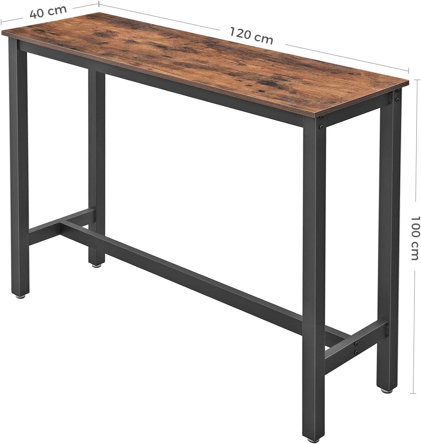 Vasagle Bar Table, Narrow Rectangular Bar Table, Kitchen Table, Pub Dining High Table, Sturdy Metal Frame, 120 X 40 X 100 Cm, Easy Assembly, Industrial Design, Rustic Brown and Black image number 2