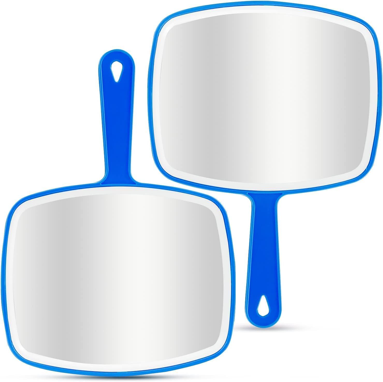 2Pcs Handheld Mirror, Portable Hand Mirror with Hanging Hole in Handle, Blue 10.4" L X 7.4" W image number 2