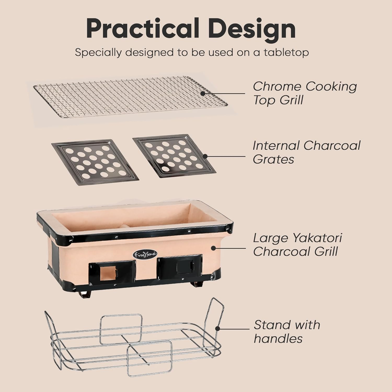 Fire Sense 60450 Rectangle Yakatori Charcoal Grill, Large image number 3