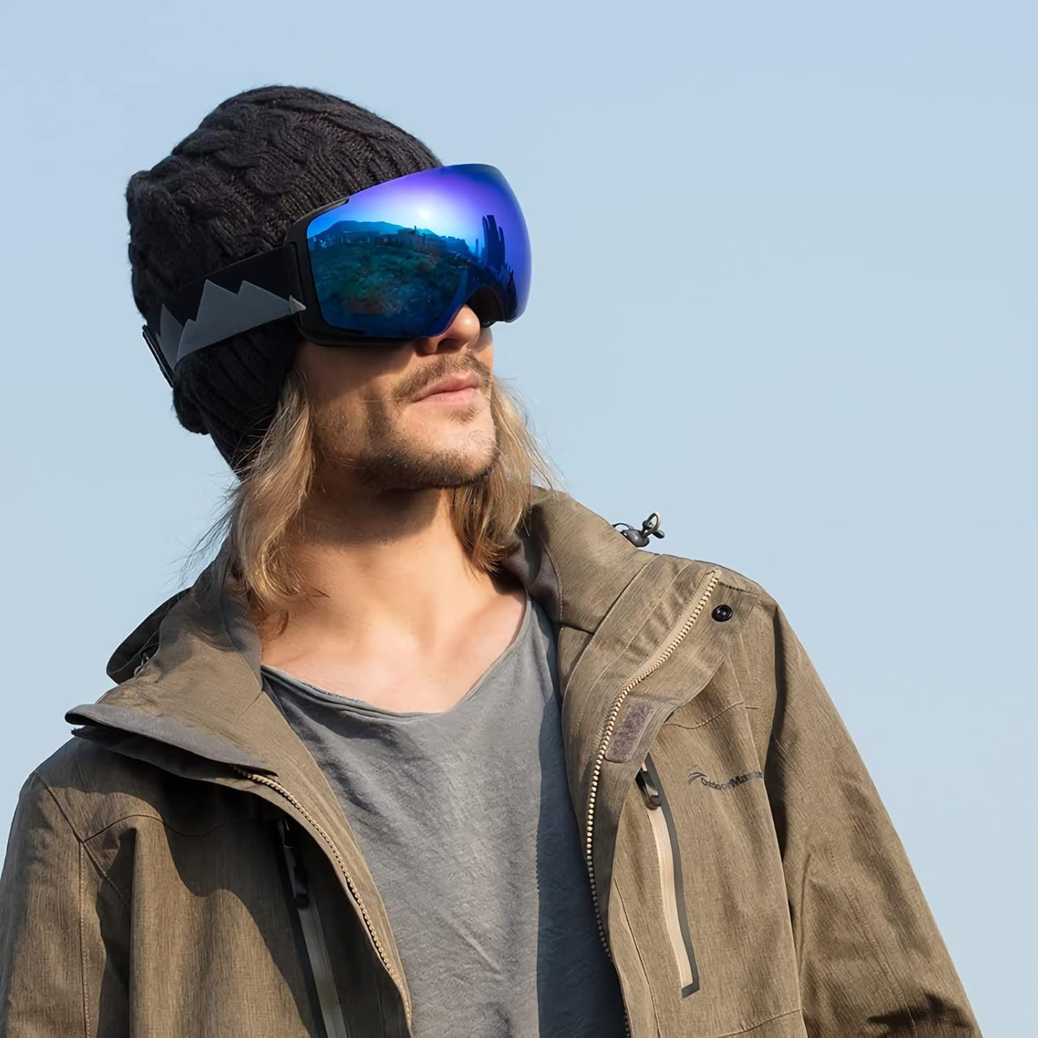 Outdoormaster Ski Goggles PRO - Frameless, Interchangeable Lens 100% UV400 Protection Snow Goggles for Men & Women (VLT 15% Blue Lens with Free Protective Case) image number 1