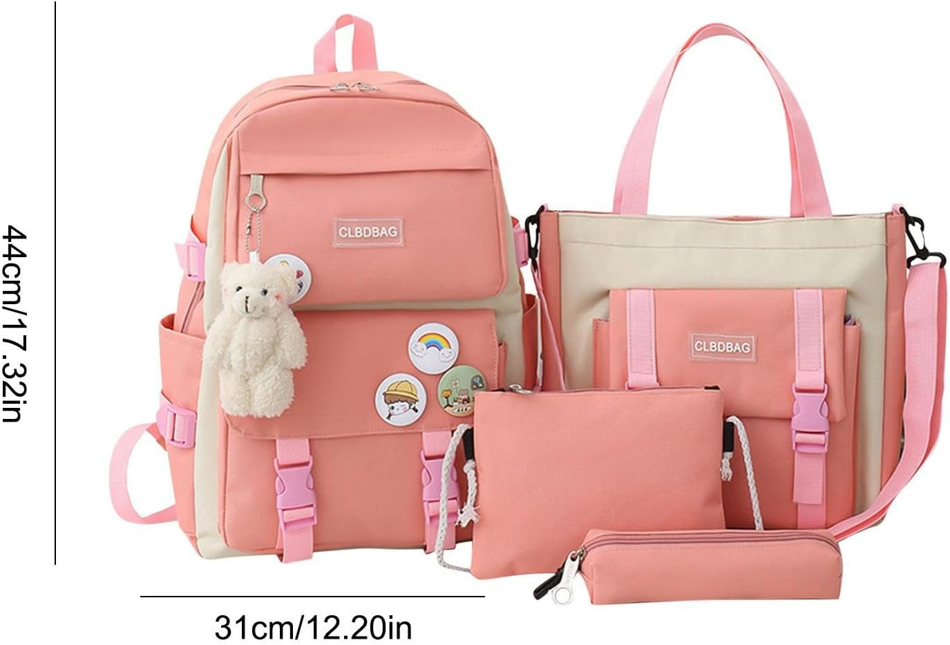 Derwrtup Teens Laptop Backpack, Set of 4 Cute Backpack Schoolbag Set with Handbag, Pencil Case, Sling Bag, Travel Use Carrying Pack Bookbag for Girls, Boys image number 4