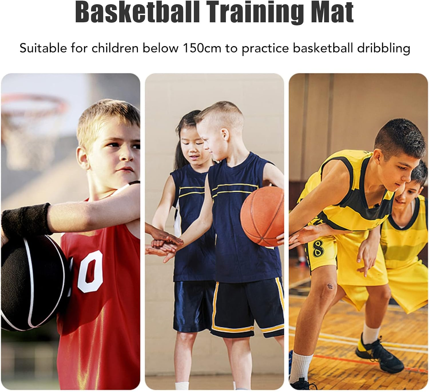Basketball Training Mat, Footwork & Dribbling Practice Mat, Black, 67X92Cm, 2Mm Thick, Silent Non-Slip Rubber, Kids Basketball Training Mat image number 5
