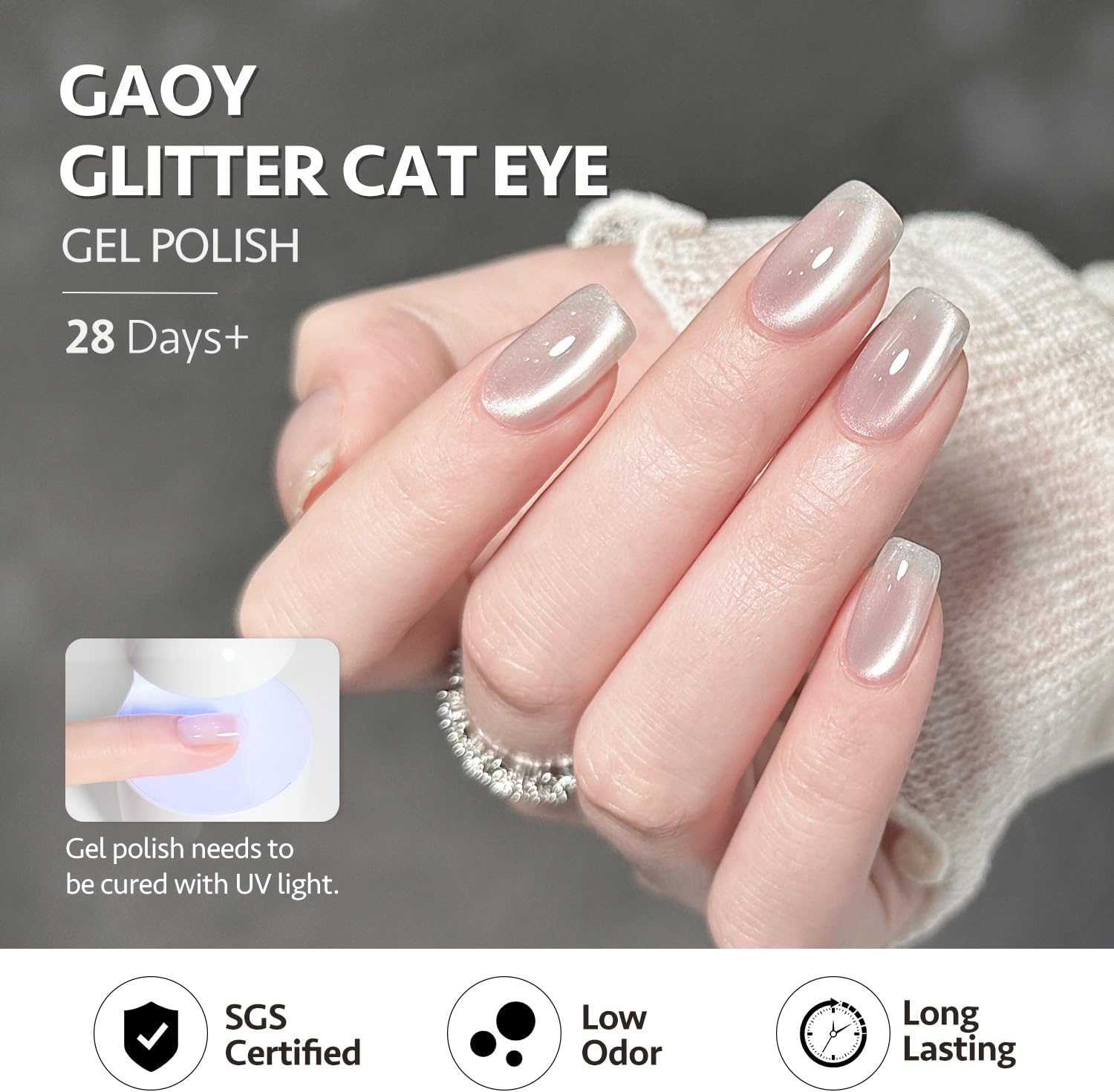 GAOY Glassy Cat Eye Gel Nail Polish, 16Ml Glitter Holographic Gel Polish with Magnet, Reflective Translucent UV Gel, 2341 Silvery Moonlight - Light Rose image number 5