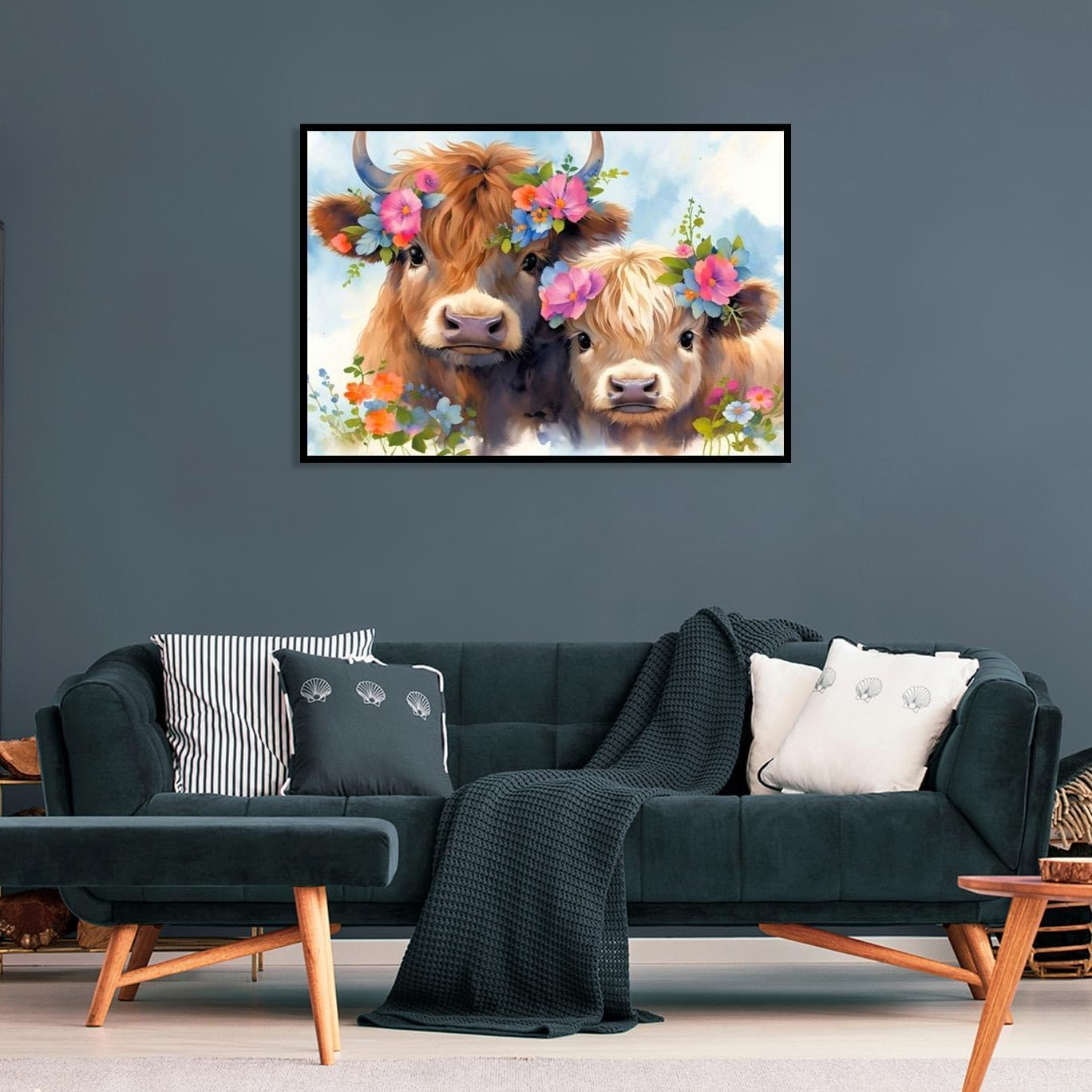 FQOVKYN 5D Cow Diamond Painting Kits for Adults - DIY Full round Drill Diamond Art Kits for Beginners, Highland Cow Paint with Diamonds Pictures Gem Art Painting Kits Adult Crafts Kits 12X16In image number 1