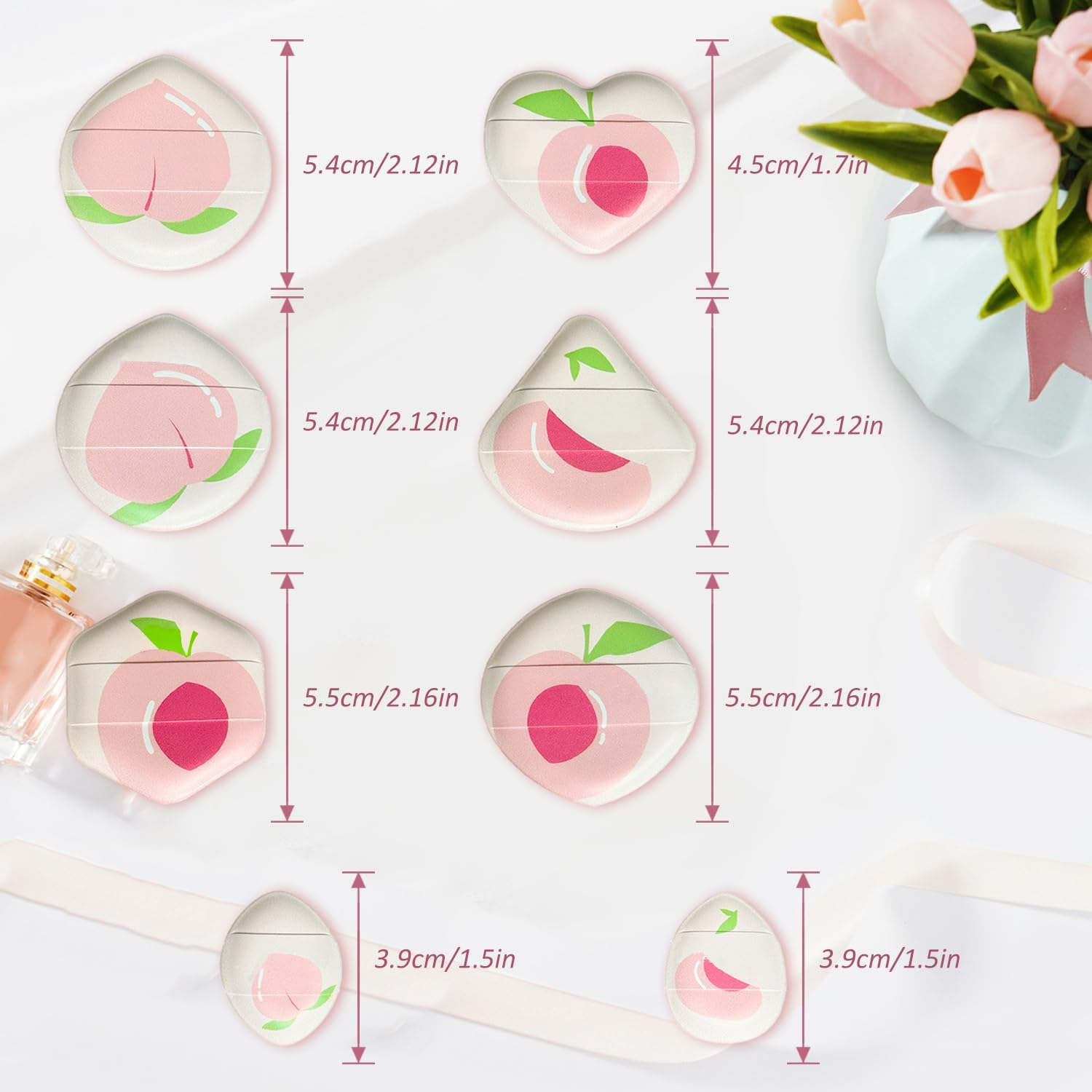 EKIND Powder Puffs Makeup Sponges for Cushion Foundation Dry Wet Use Portable, Suitable for Face Mixed Shape Applicator (8 Pcs Peach Patterncs) ﻿ image number 2