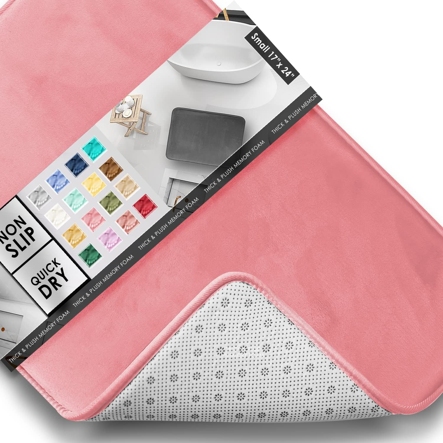 Clara Clark Bathroom Rugs, Velvet Memory Foam Bath Mat, Non-Slip, Machine Washable Bath Rugs - Dries Quickly, Ultra Soft Plush Bath Mats for Bathroom, 17 X 24, Grey image number 6