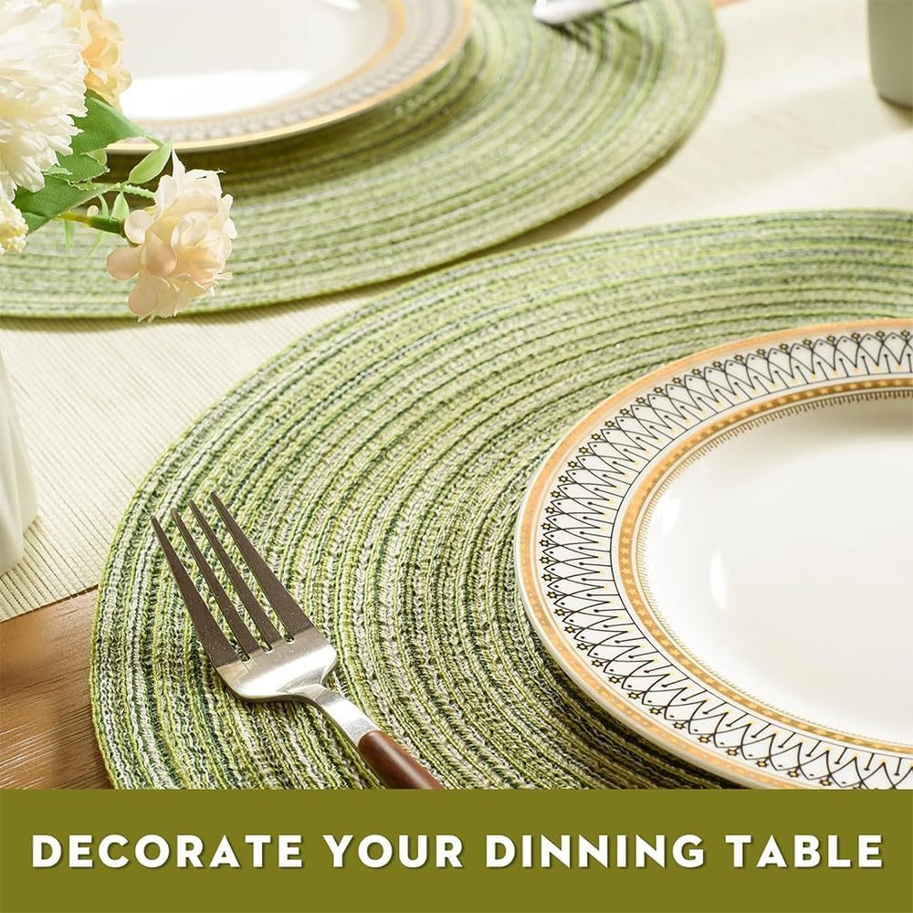 JZS round Braided Placemats 36Cm Washable Kitchen Table Placemats for Home Wedding Party,6Pcs,Green image number 3