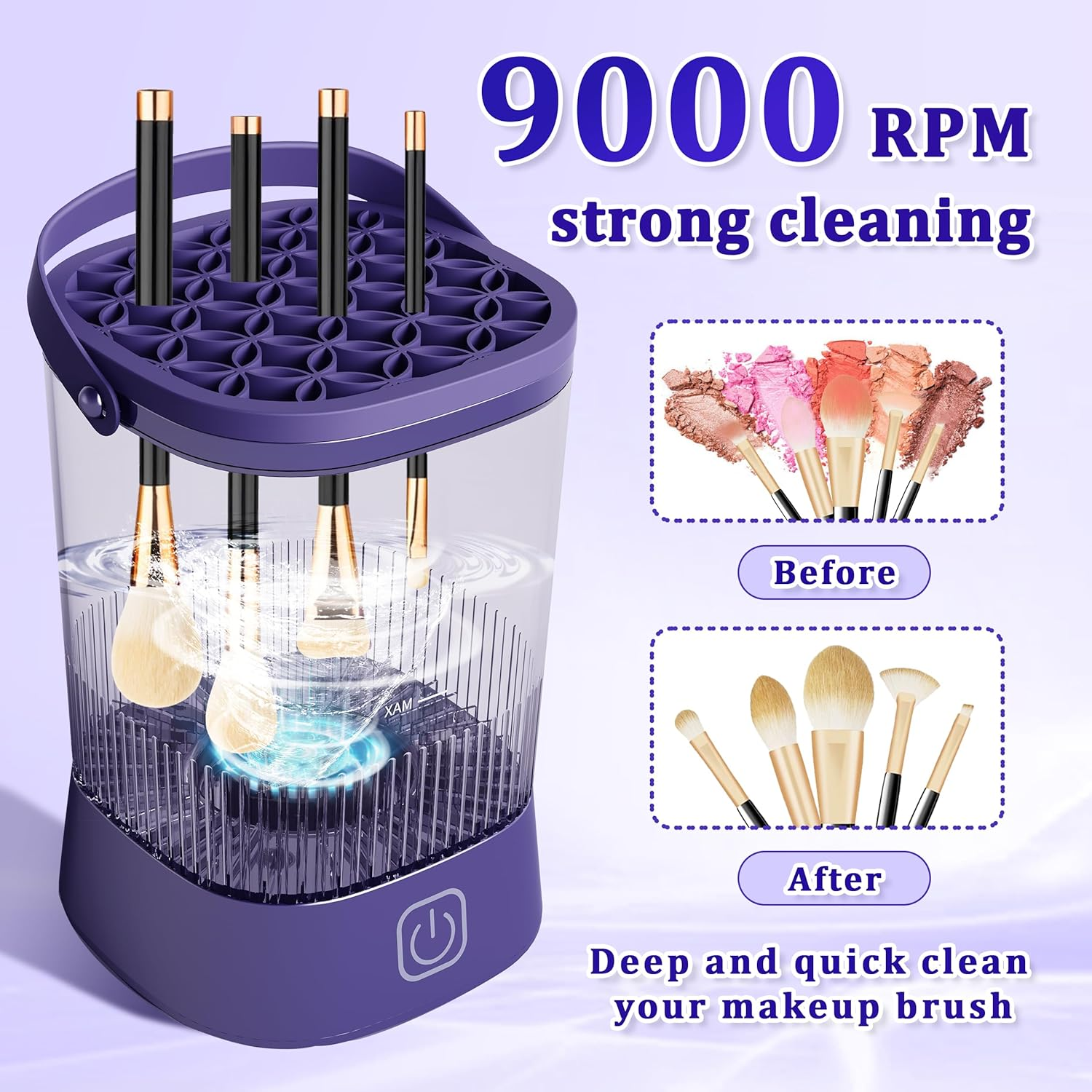 Makeup Brush Cleaner Machine - Electric Makeup Brush Cleaner, Automatic Maku up Brush Cleaning with 1200 Mah Battery, for Makeup Sponges and All Size Brushes (Purple) image number 4