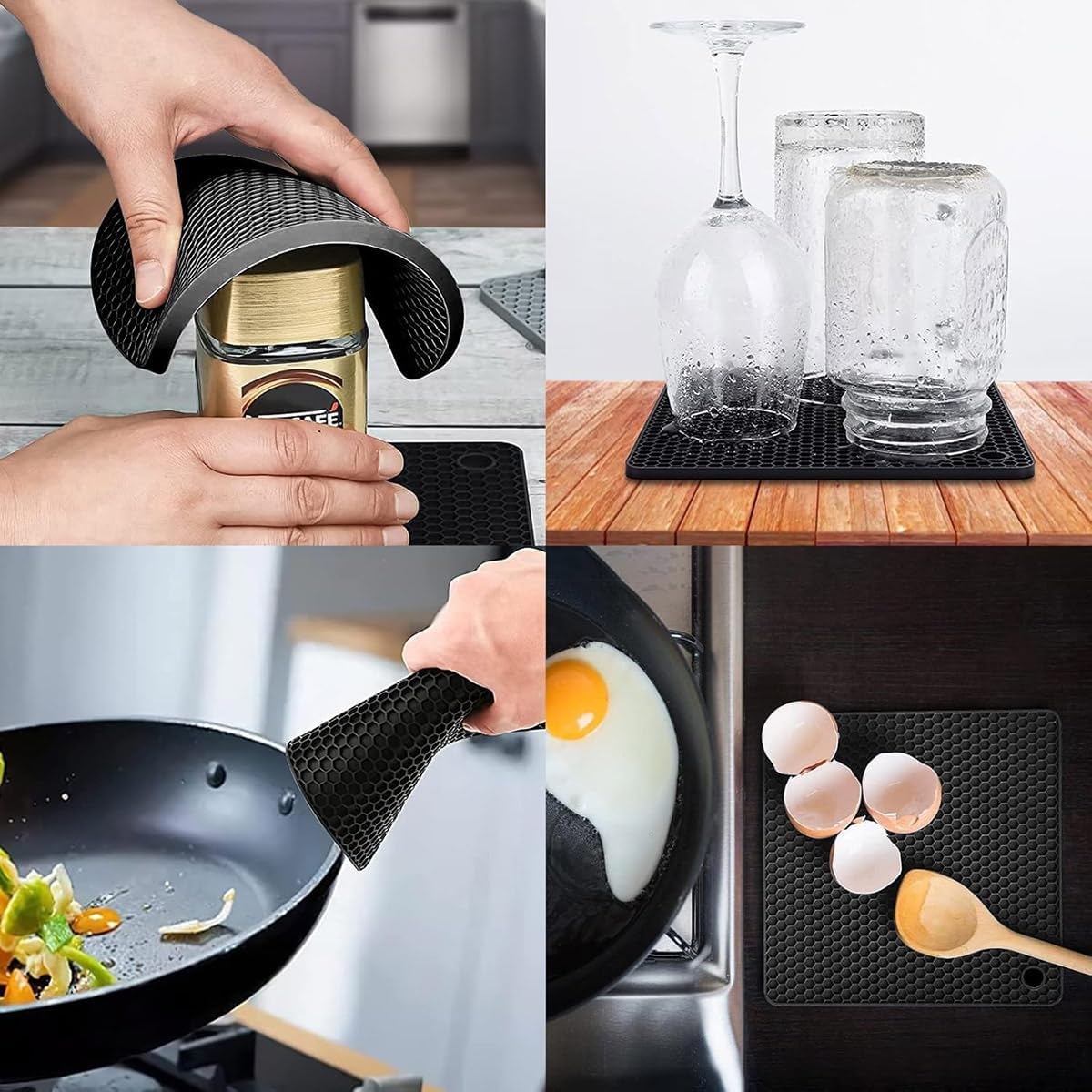 AIMALL 4PCS Silicone Honeycomb Heat Insulation Pad Set, 2 round & 2 Square Mats, Heat Resistant up to 450&deg;F, Available in 6 Colors, Kitchen and Dining Essentials - Pink image number 2