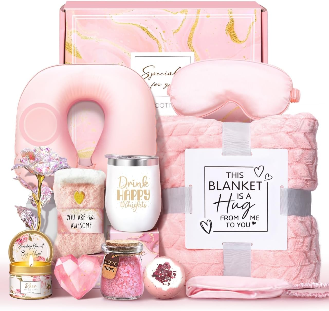 LUCOTIYA Sunflower Get Well Gifts for Women Self-Care Gift Set with Wine Tumbler, Blanket, Neck Pillow, Cozy Socks, Candle, Bath Bombs, for Women Birthday Mom Grandma