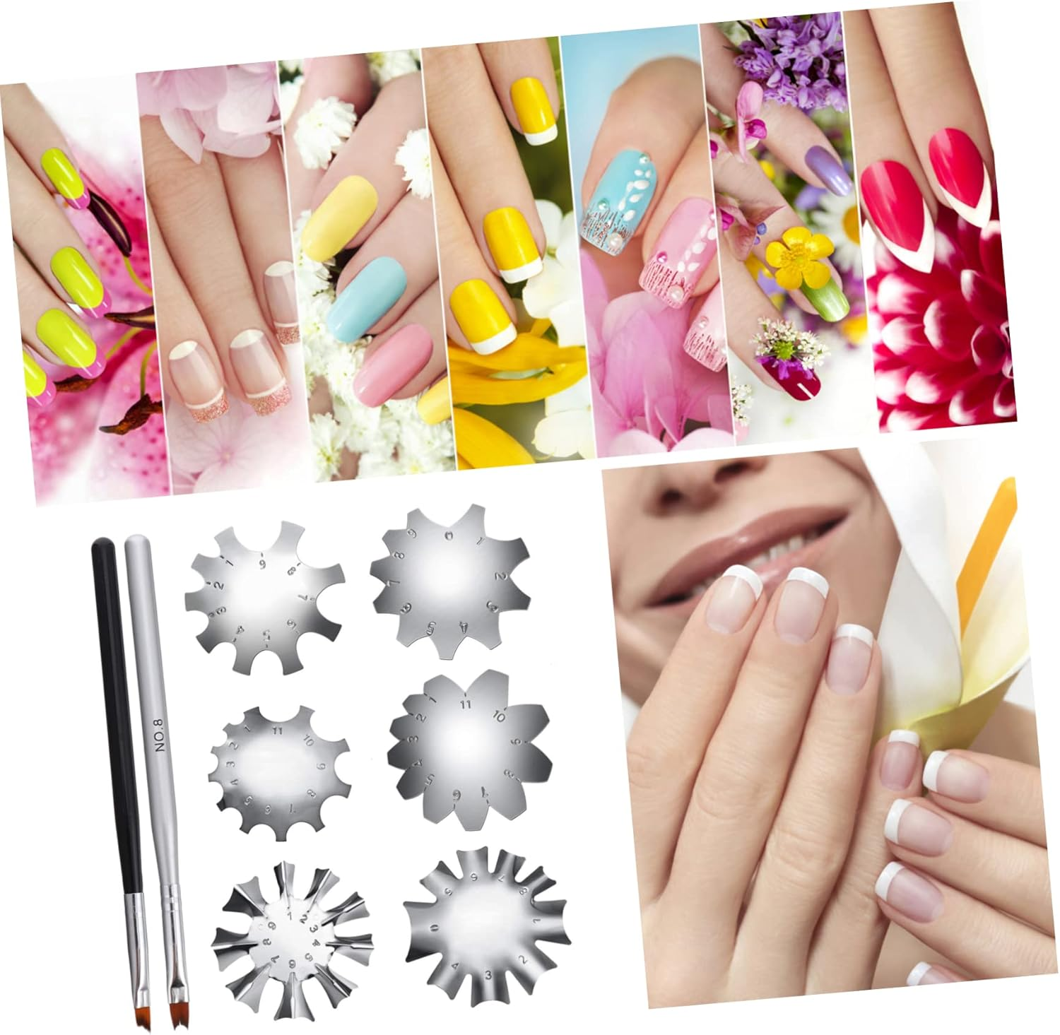 Baluue 8Pcs French Manicure Nail Template French Nail Line Cutter Stainless Steel Manicure Trimmer Tool image number 3