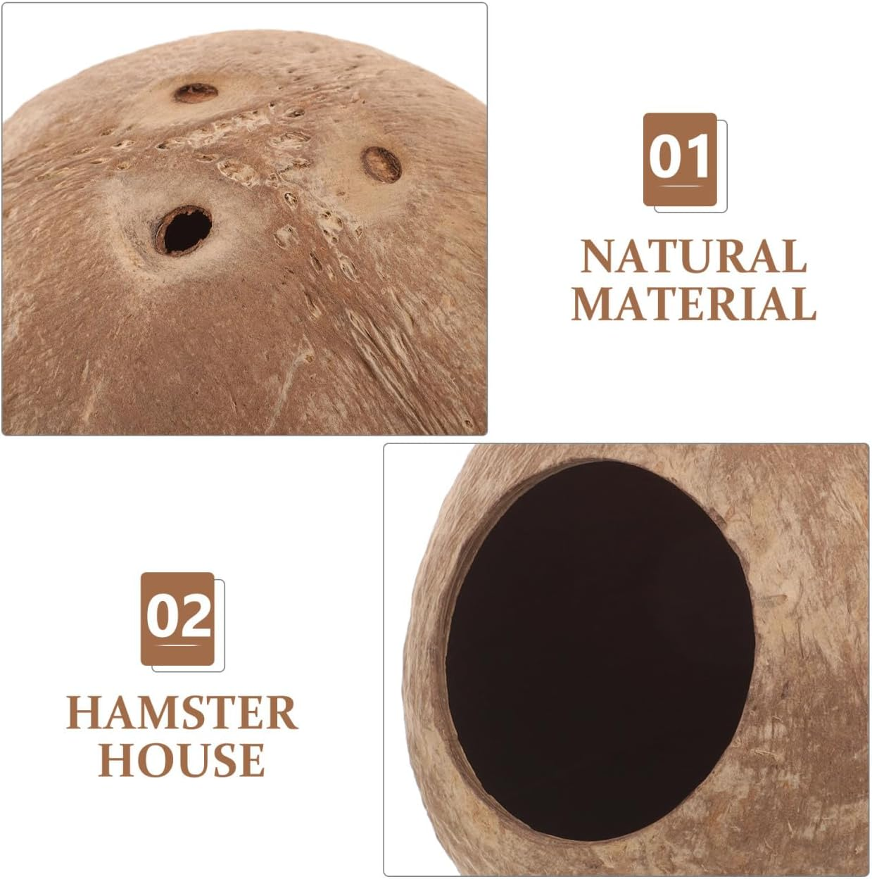 BCOATH Coconut Hamster Hideout Natural Material for Small Animals Wear-Resistant Safe Toy image number 3