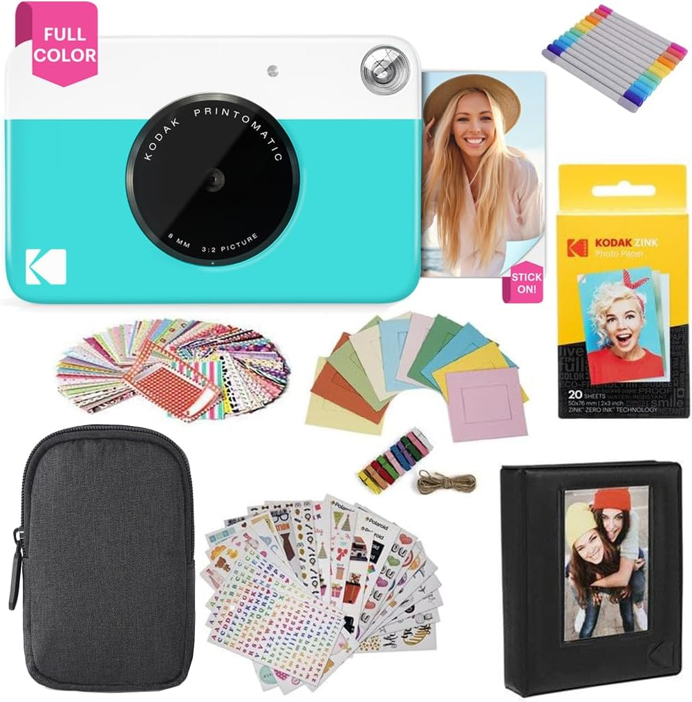 Kodak PRINTOMATIC Digital Instant Print Camera (Blue), Full Color Prints on Zink 2X3 Sticky-Backed Photo Paper - Print Memories Instantly
