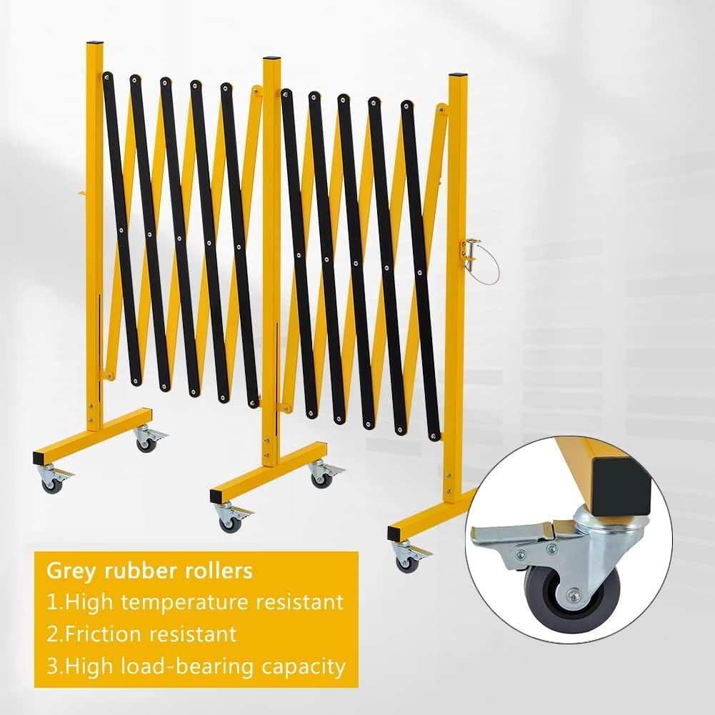 Industrial Expandable Metal Barricade, Safety Barrier with Casters, Flexible Mobile Gate, Adjustable Traffic Fence, 5 Meters, Yellow and Black image number 4