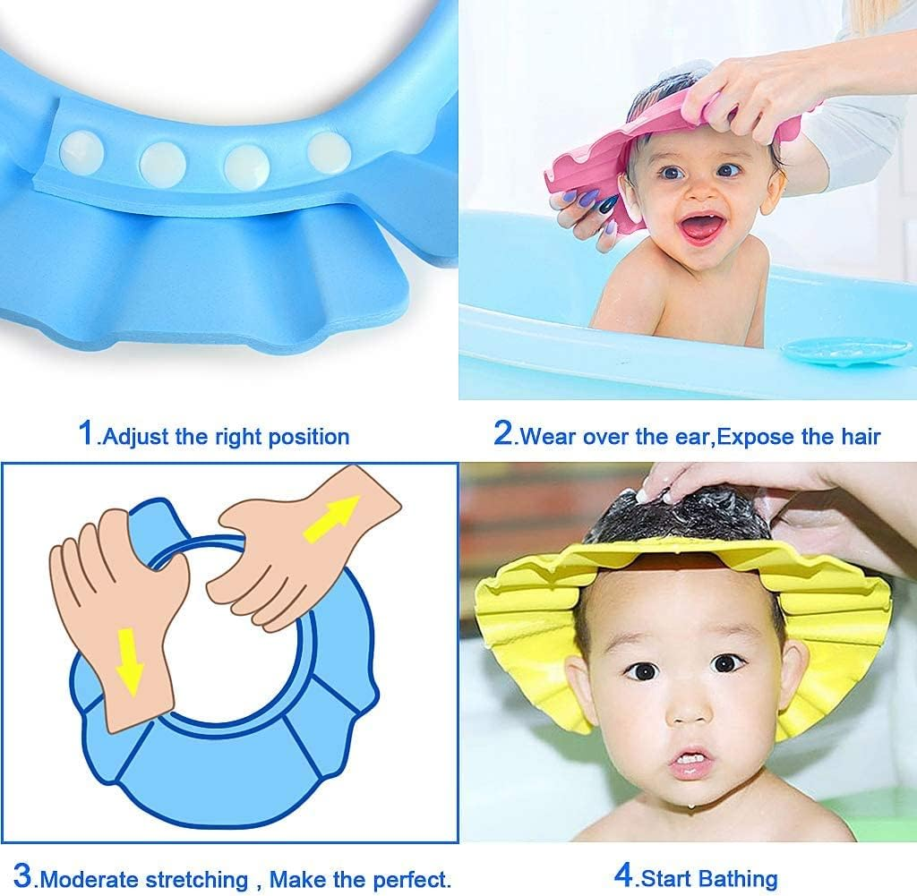 3 Pcs Soft Adjustable Baby Kids Children Shampoo Bath Bathing Shower Cap Hat Wash Hair Shield Hat image number 3