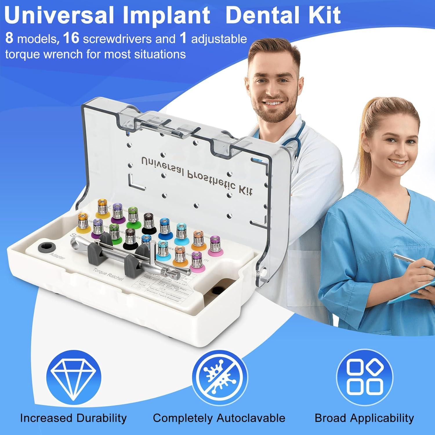 Dental Implant Torque Wrench Set Universal Prosthetic Kit Dental Implant Kit with Torque Adjustable Ratchet Screwdrivers 16Pcs, Fully Autoclavable,10-70Ncm, Secure/Disassemble Implant Restorations image number 5