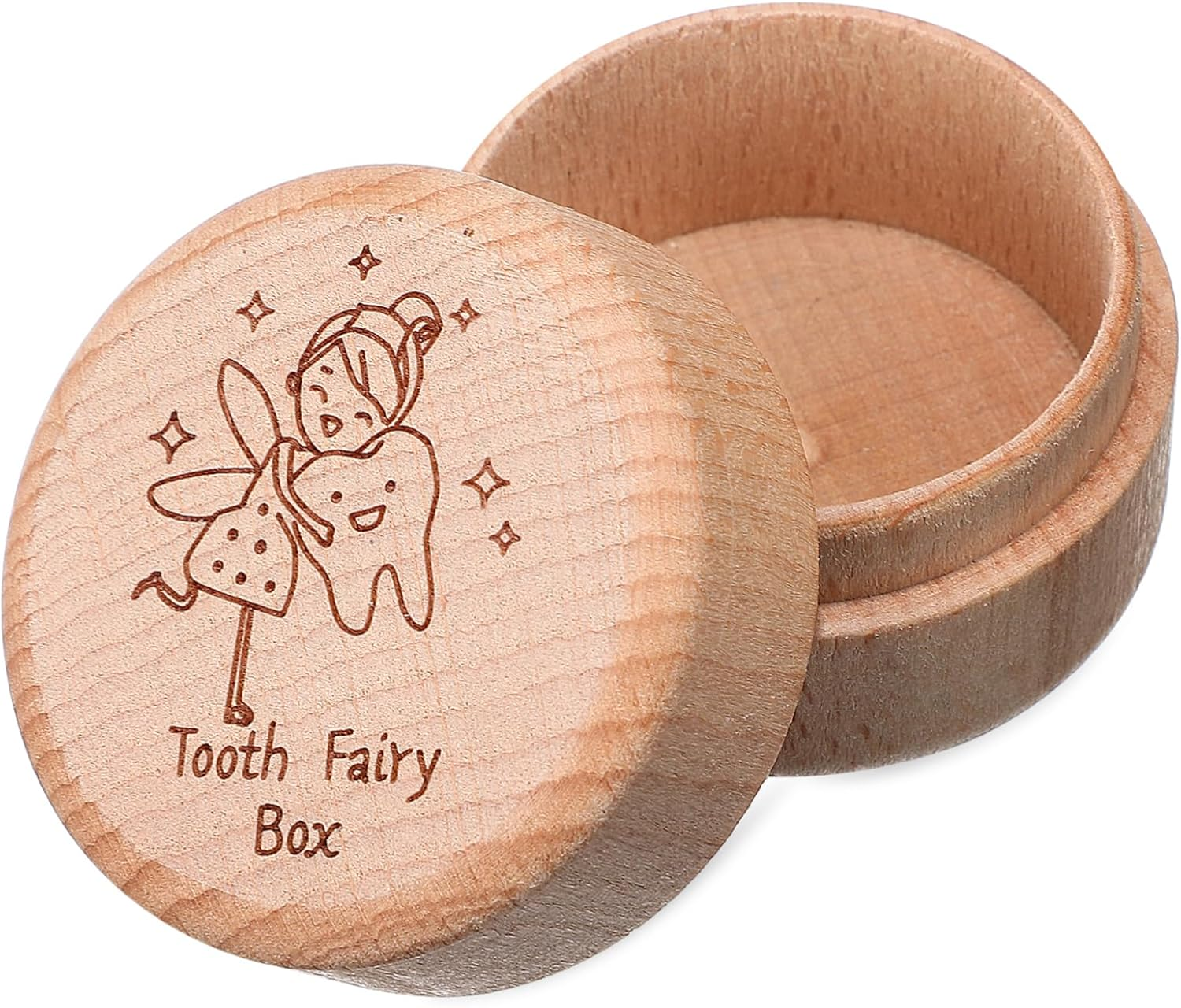 Wooden Tooth Keepsake Box for Cute Tooth Fairy Box with Smooth Edges and Tight Seal for Boys Natural Grain Storage for Teeth
