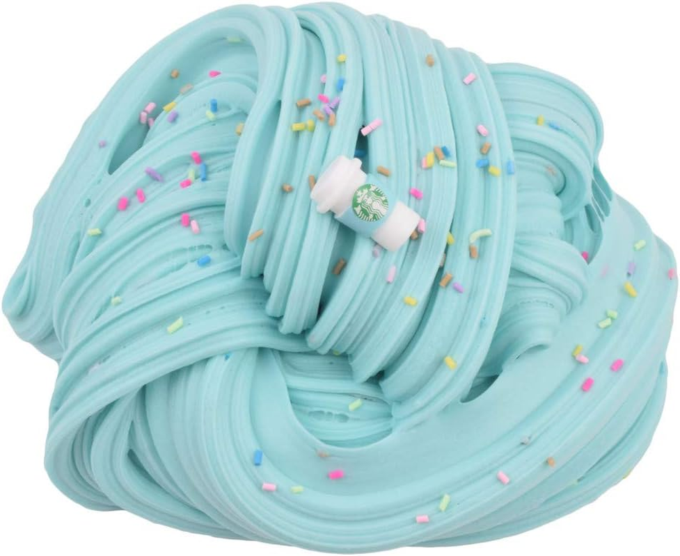 Latte Slime (Scented) with Charm, Butter Slime Strechy Non-Sticky and Glossy Slime, Stress Relief Toy for Girls and Boys (Blue) - Mint image number 4